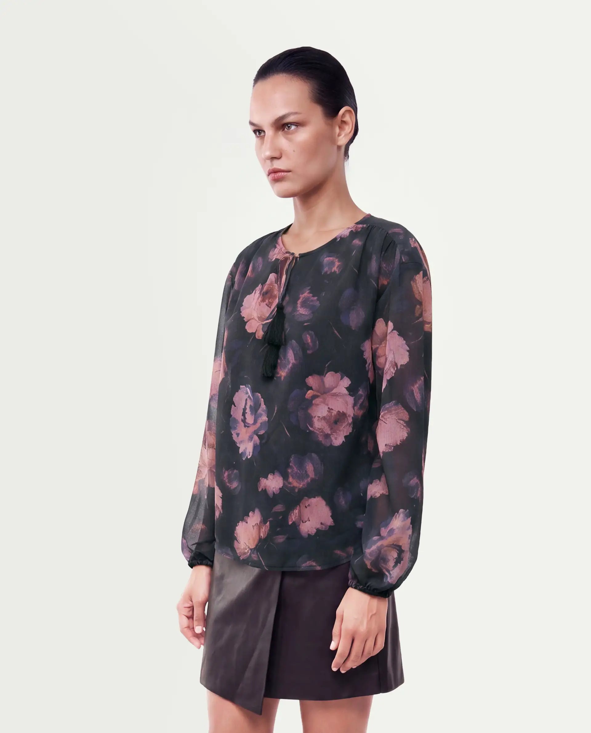 Rareism Women's Ivani Black Polyester Tie-Up Regular Fit Floral Print Top