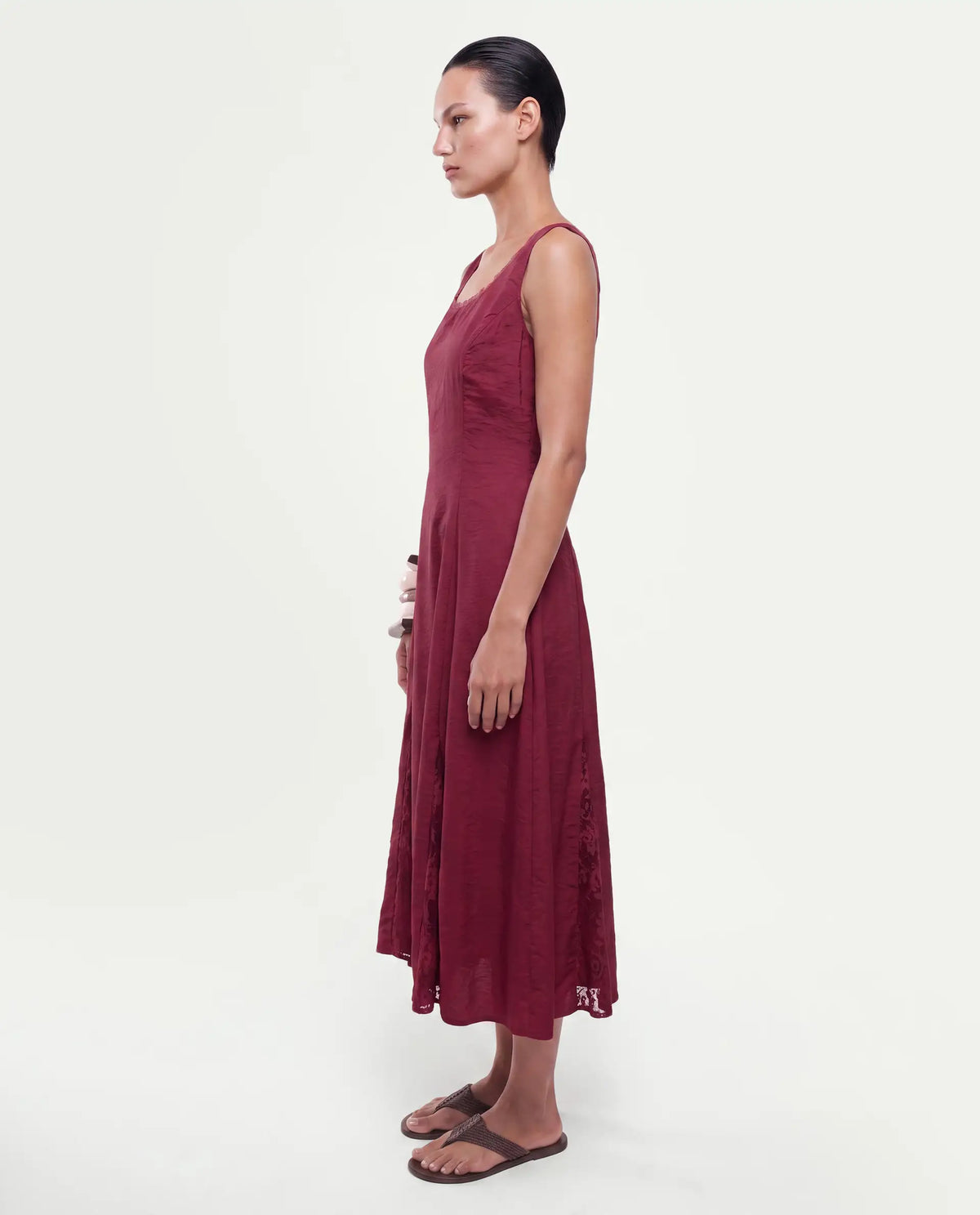 Rareism Women's Fench Dark Red Viscose Blend Zipper Fit And Flare Dress