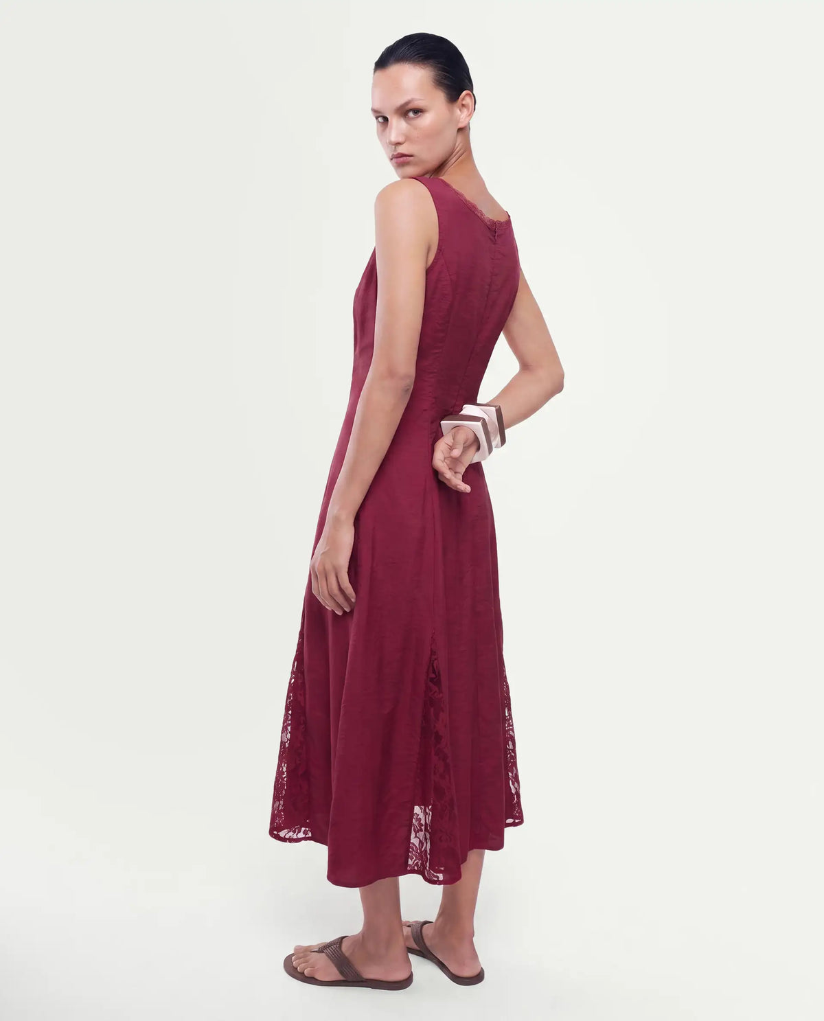 Rareism Women's Fench Dark Red Viscose Blend Zipper Fit And Flare Dress