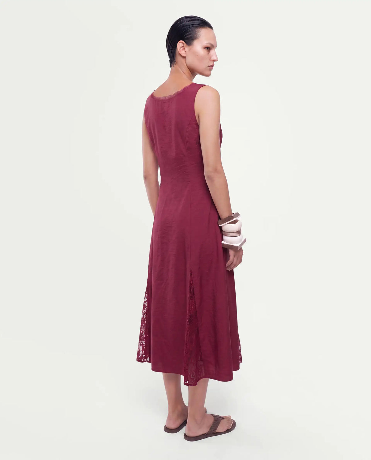 Rareism Women's Fench Dark Red Viscose Blend Zipper Fit And Flare Dress