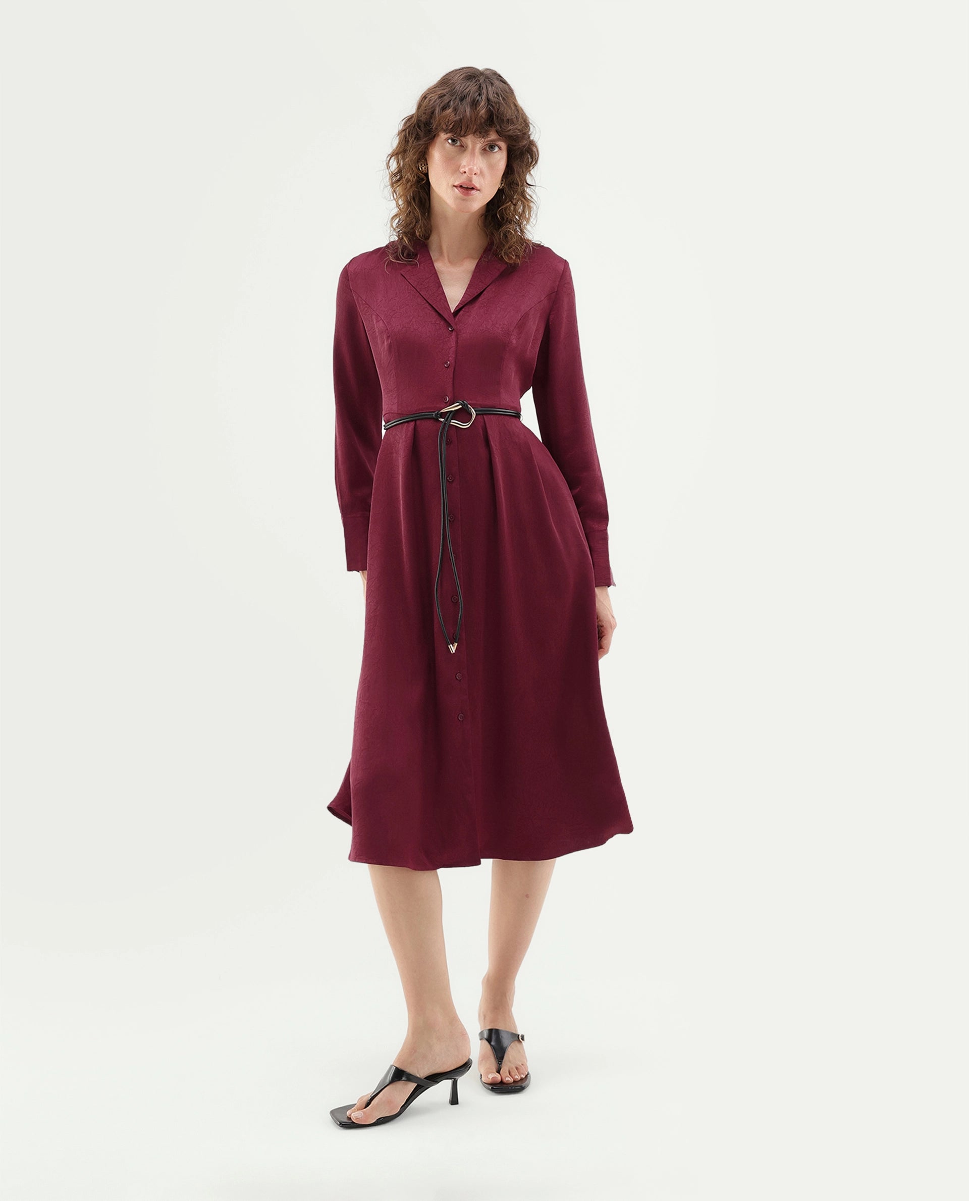 Rareism Women's Fasino Red Polyester Button Fit And Flare Dress