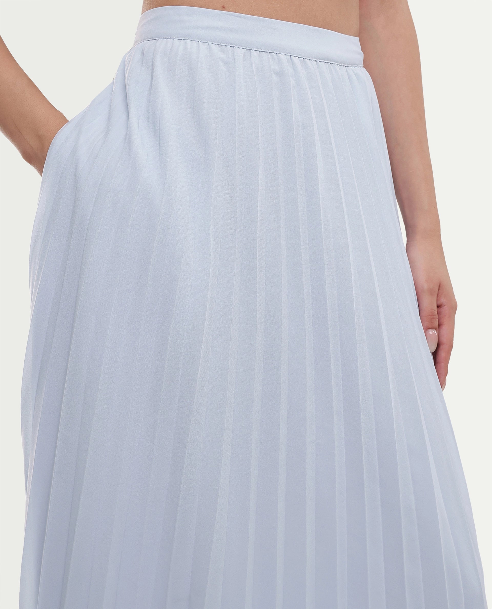 Rareism Women's Foski Pastel Blue Polyester Pull-On Pleated Skirt