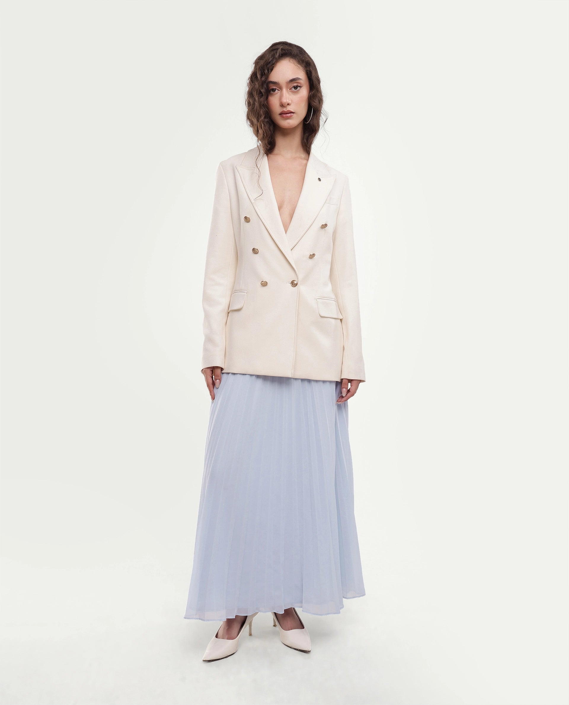 Rareism Women's Foski Pastel Blue Polyester Pull-On Pleated Skirt