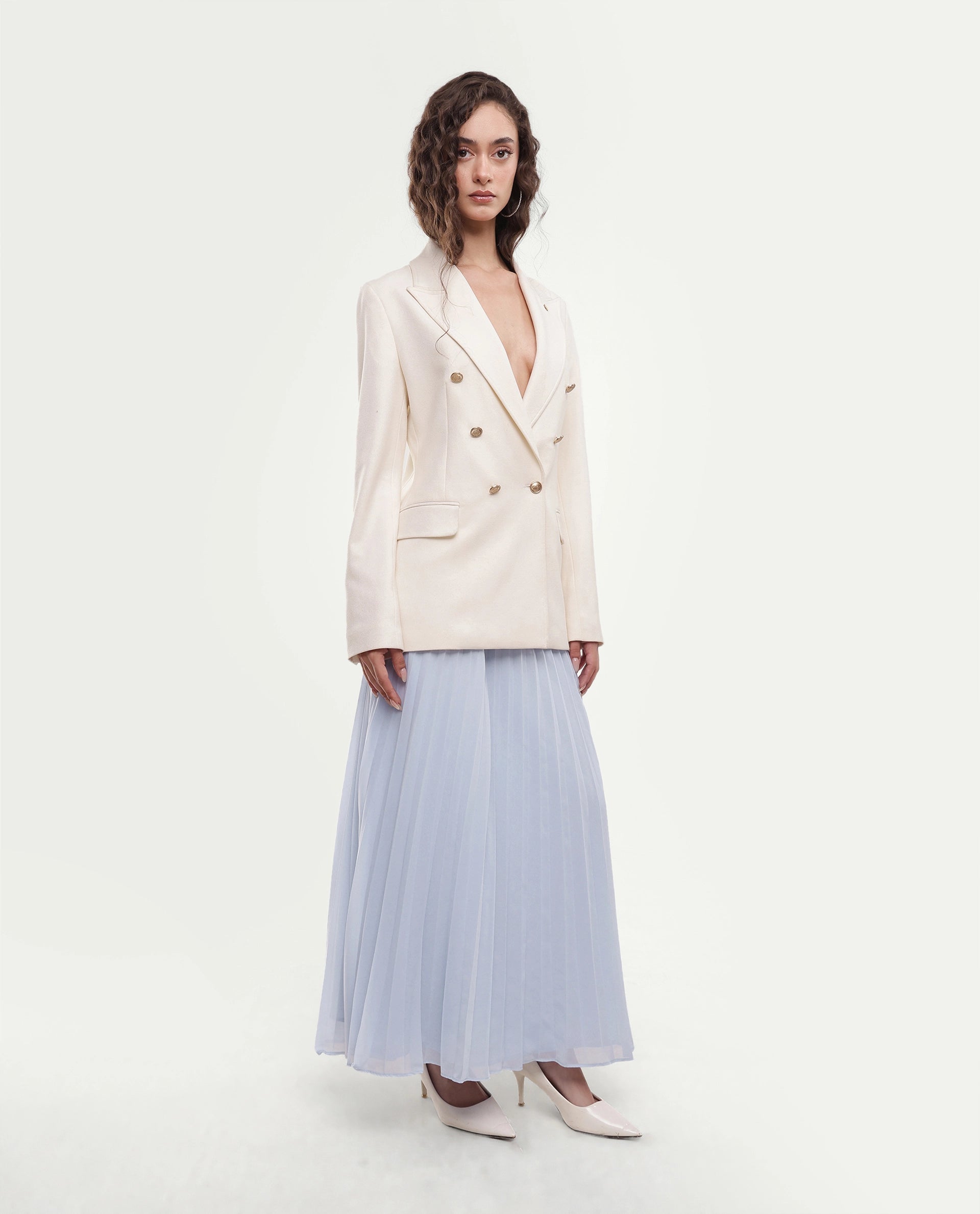 Rareism Women's Foski Pastel Blue Polyester Pull-On Pleated Skirt