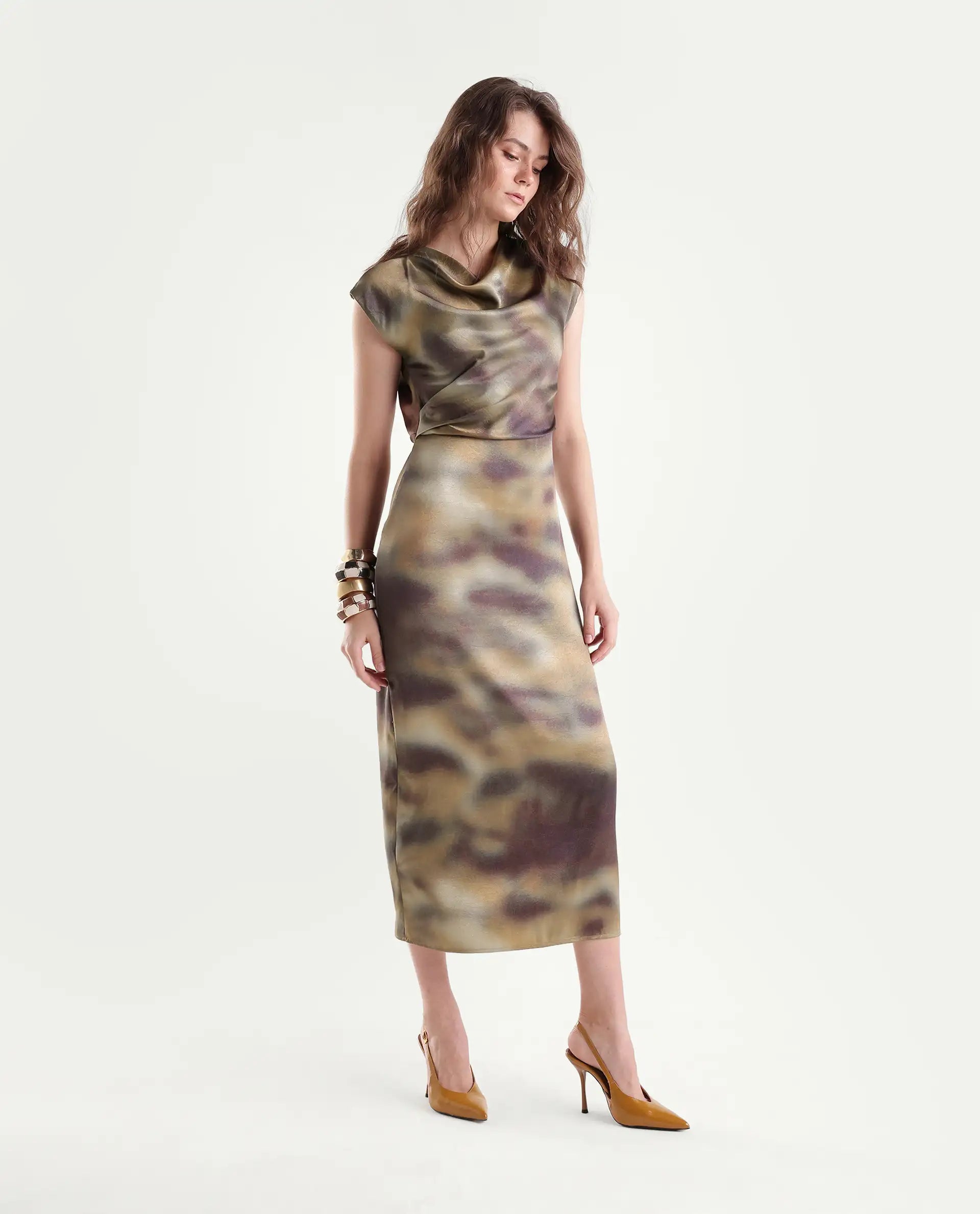 Rareism Women's Imera Multi Polyester Zipper Sheath Abstract Print Dress