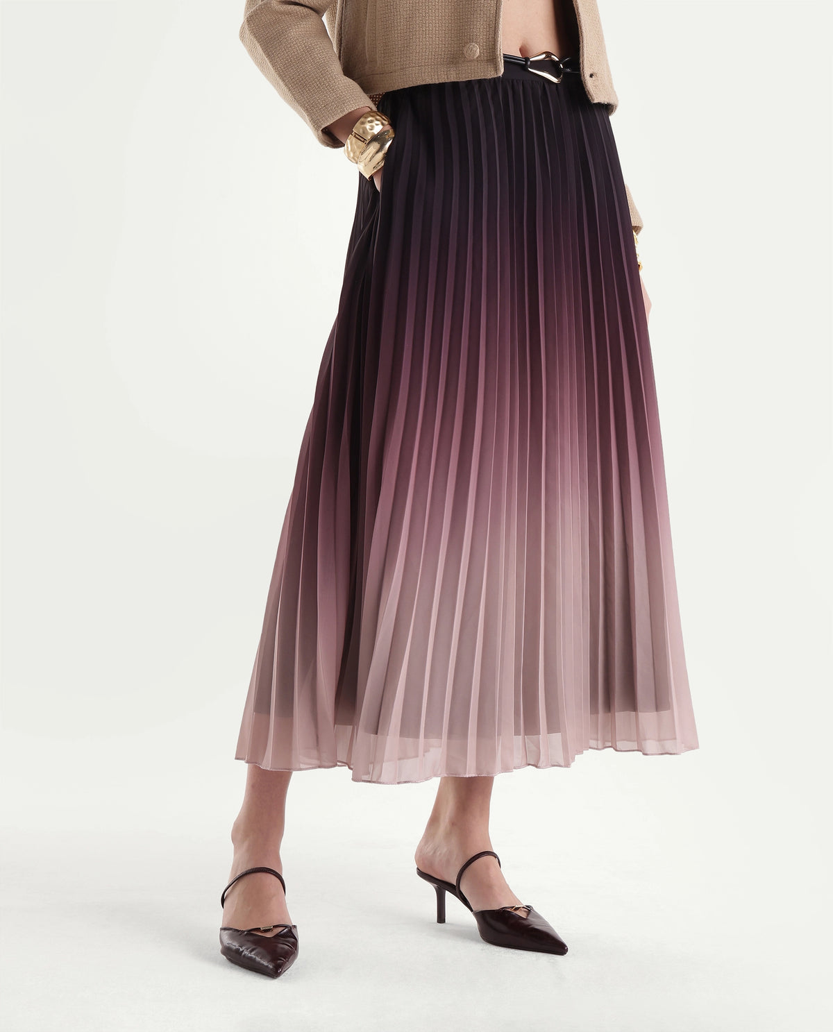 Rareism Women's Ivnlim Dark Multi Polyester Button And Zip A-Line Ombre Skirt