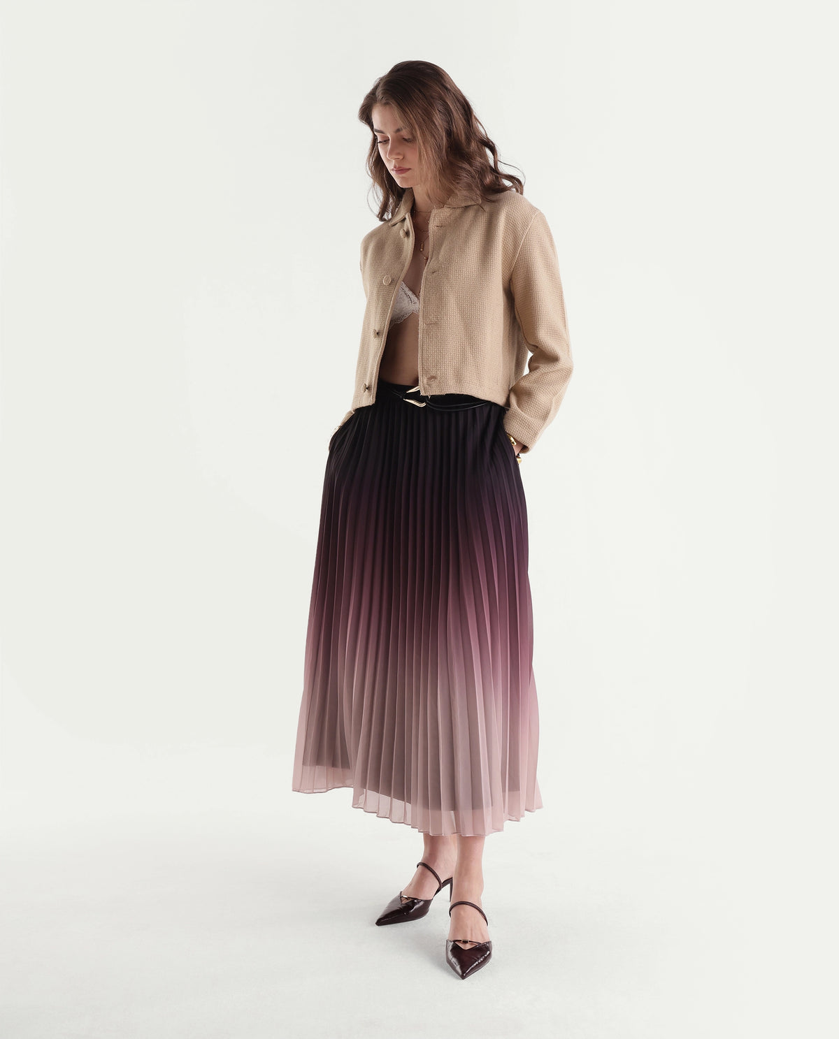 Rareism Women's Ivnlim Dark Multi Polyester Button And Zip A-Line Ombre Skirt