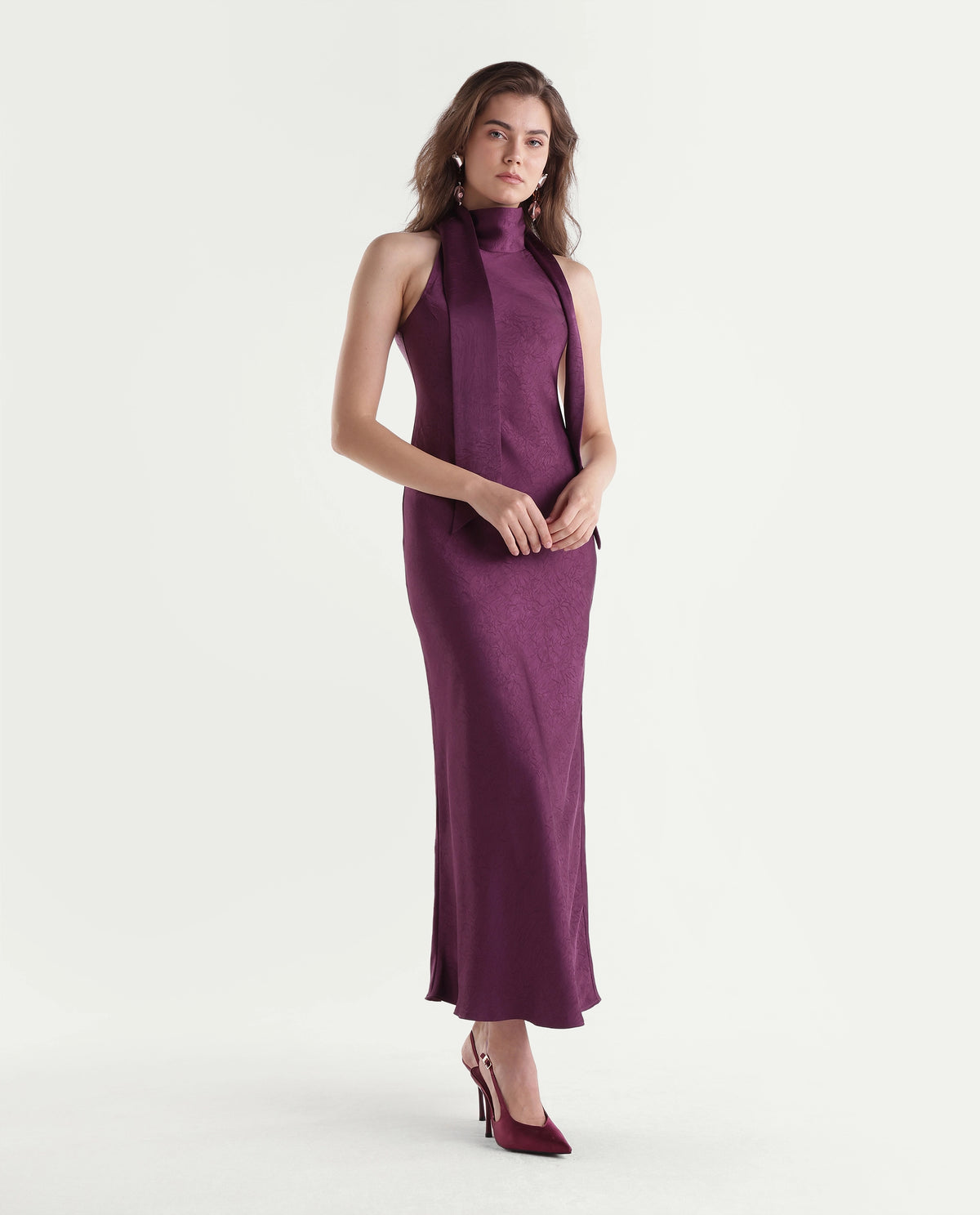 Rareism Women's Isona Dark Purple Polyester Fit And Flare Dress