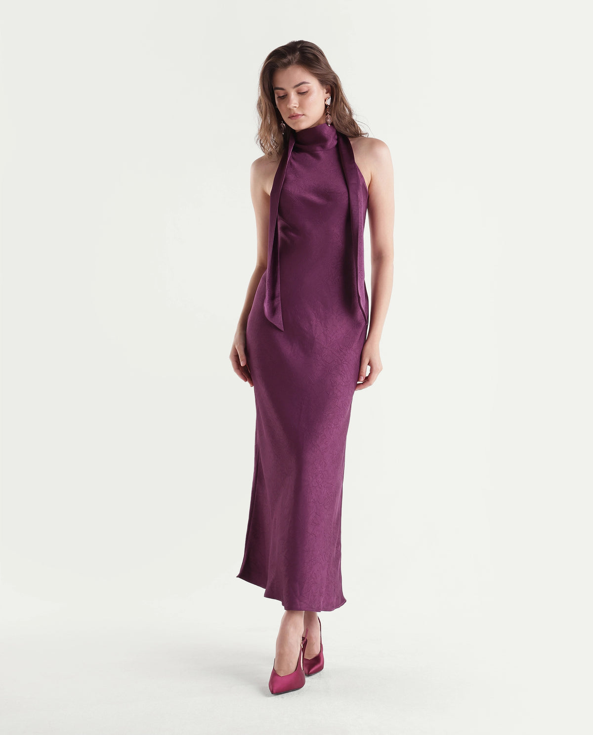 Rareism Women's Isona Dark Purple Polyester Fit And Flare Dress