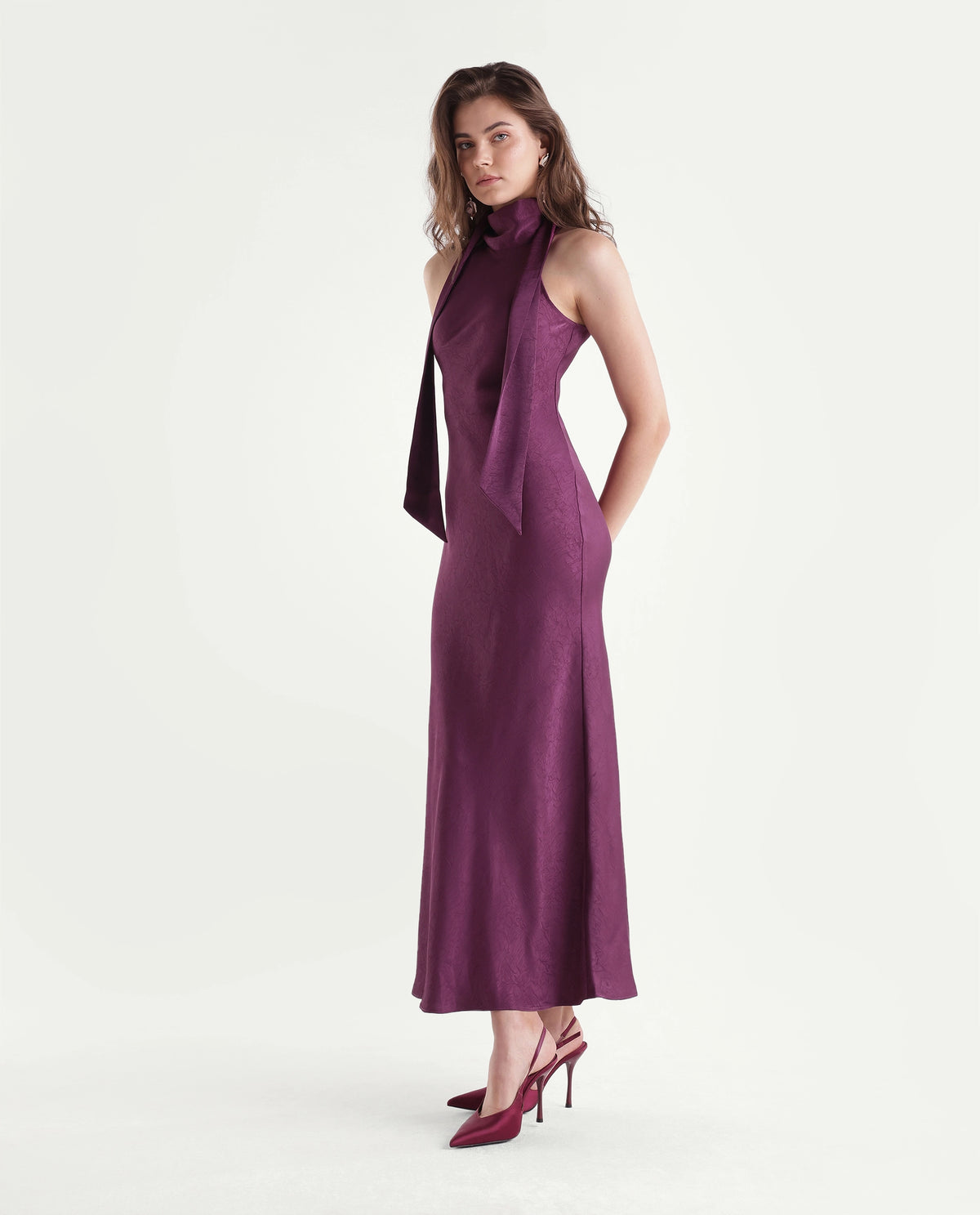 Rareism Women's Isona Dark Purple Polyester Fit And Flare Dress