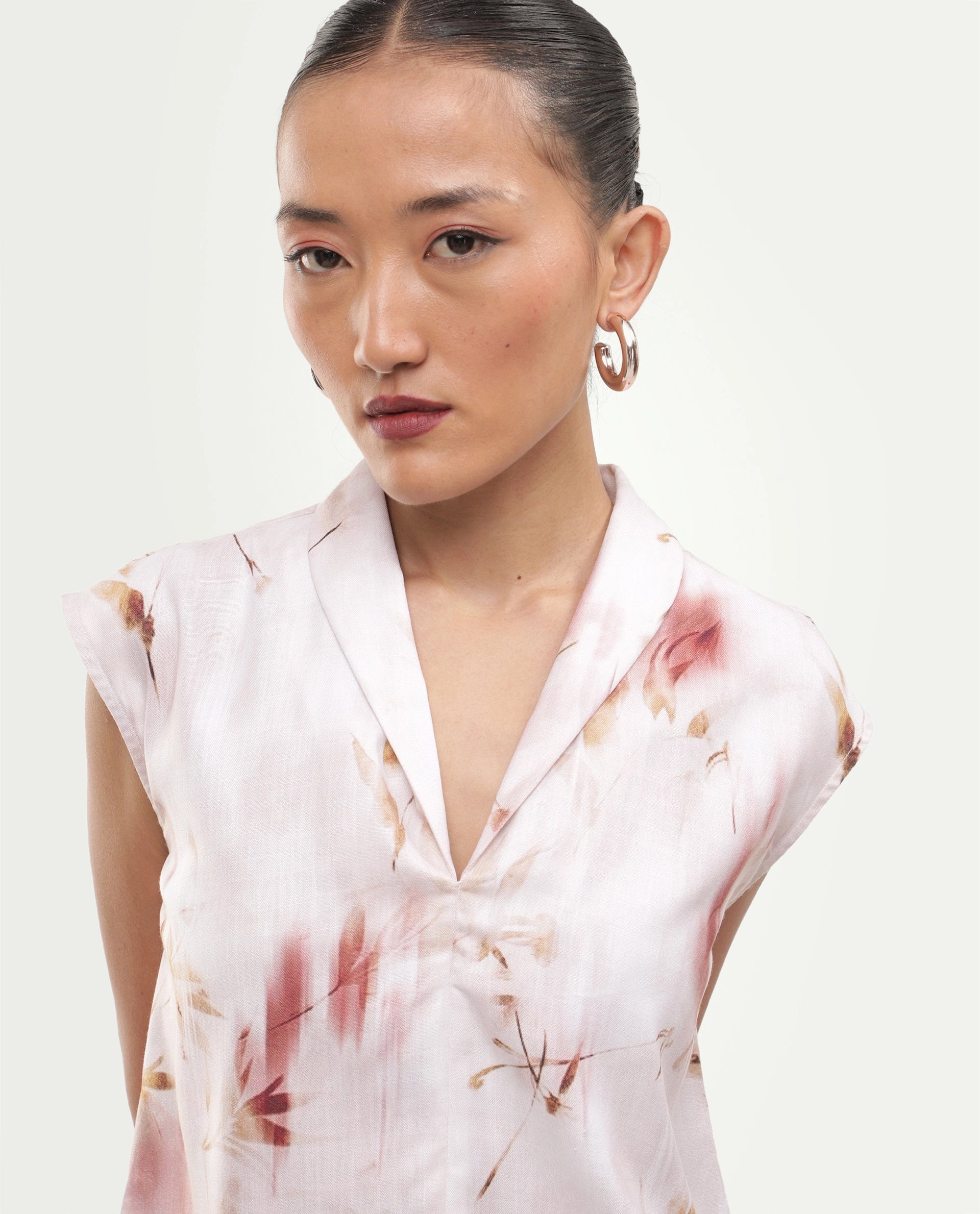 Rareism Women's Sync Beige Polyester Pull-On Regular Fit Abstract Print Top