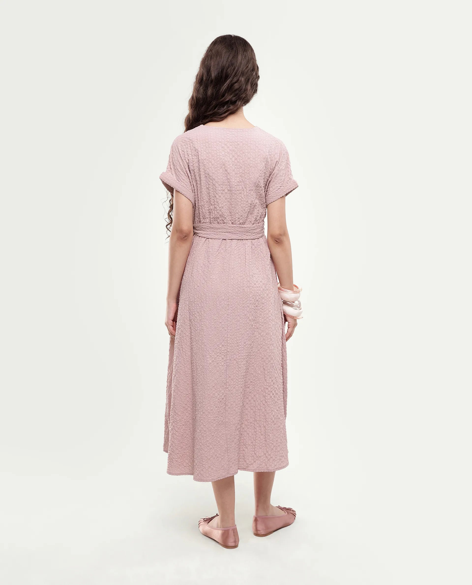 Rareism Women's Socot Dusky Pink Polyester Blend Pull-On Fit And Flare Dress