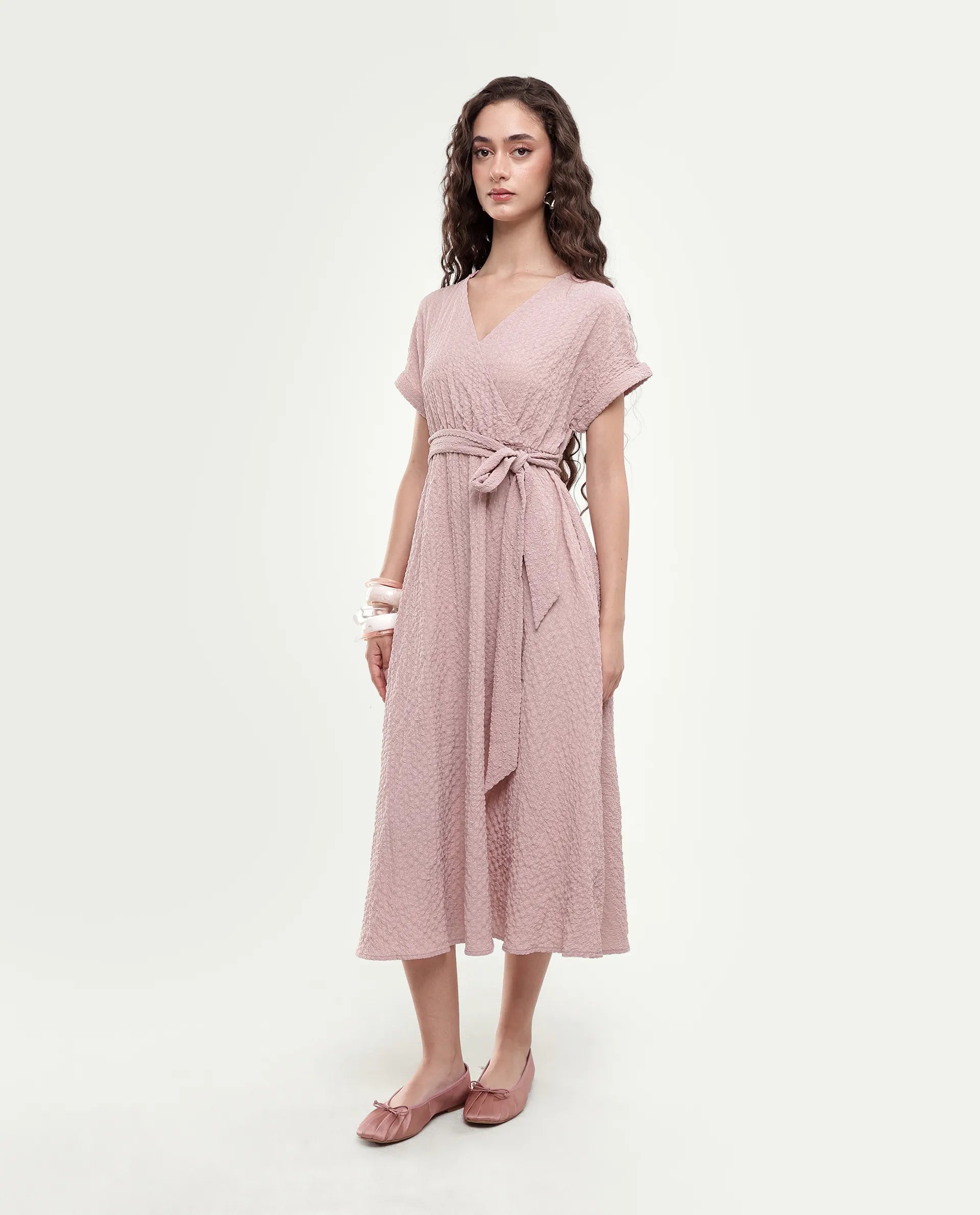 Rareism Women's Socot Dusky Pink Polyester Blend Pull-On Fit And Flare Dress