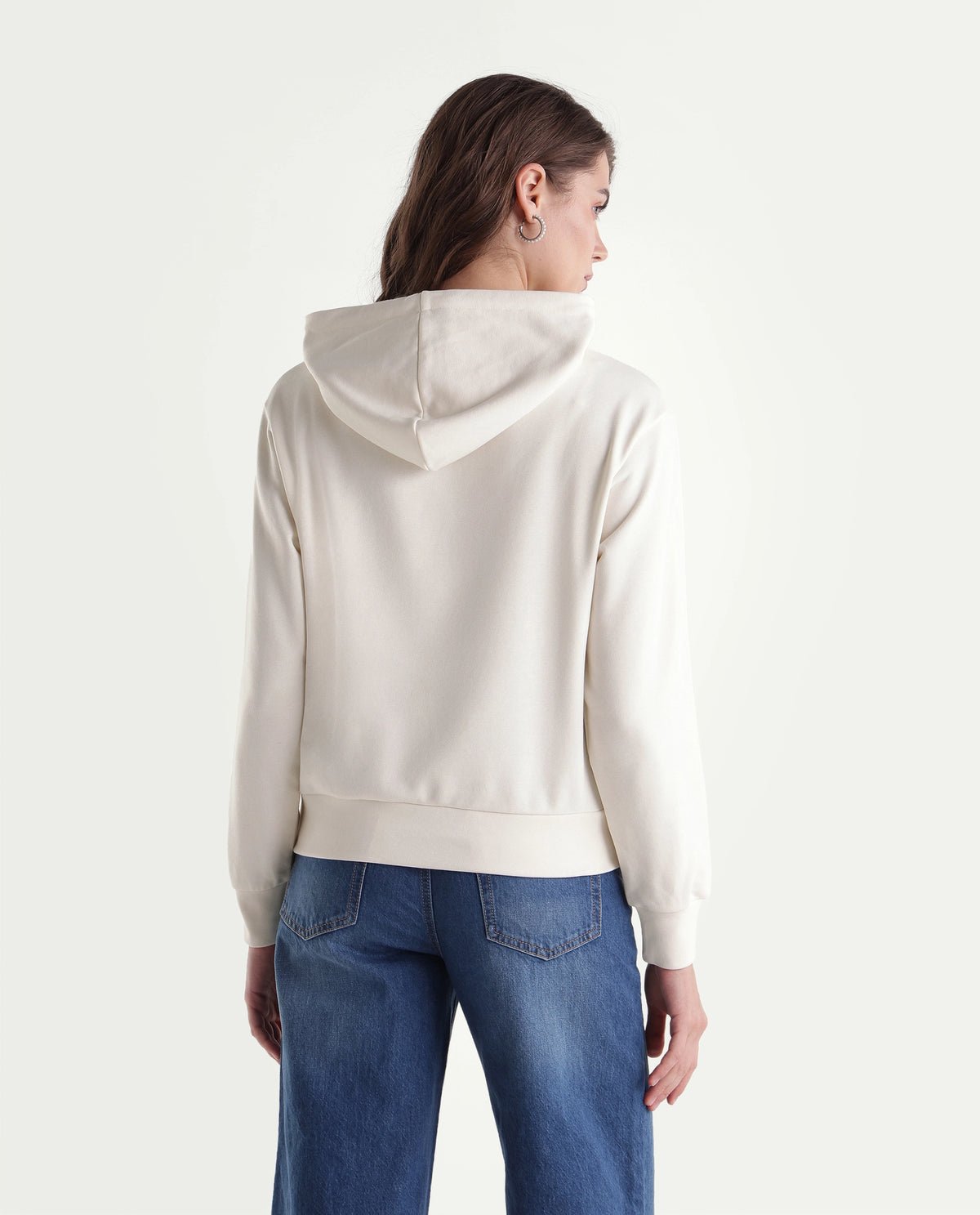 Rareism Women's Prob Off White Cotton Blend Drawstring Relaxed Fit Hd Print Sweatshirt