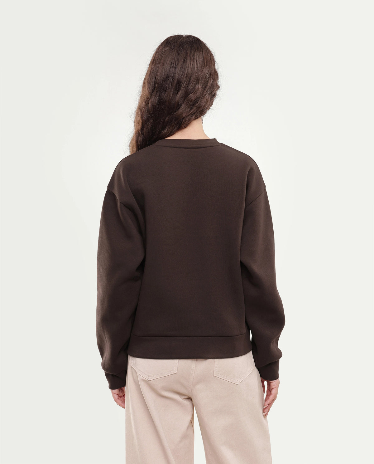 Rareism Women's Pivot Dark Brown Cotton Blend Pull-On Relaxed Fit Hd Print Sweatshirt