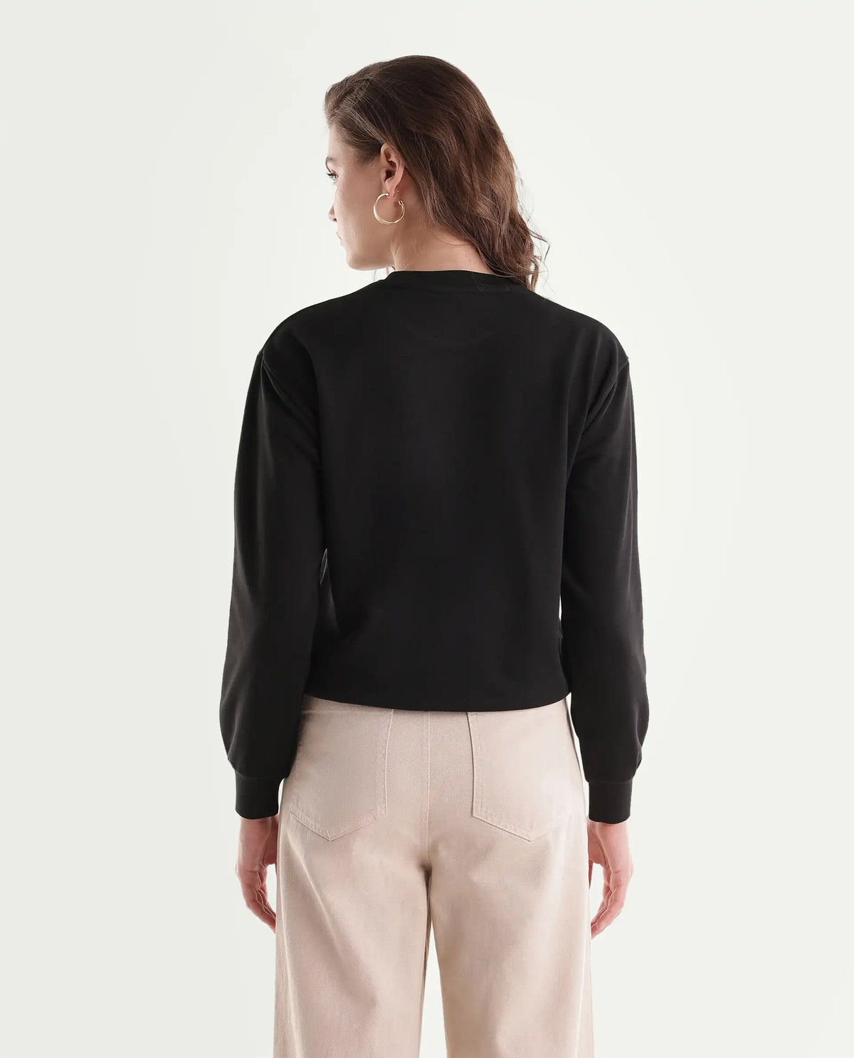 Rareism Women's Point Black Cotton Blend Pull-On Relaxed Fit Hd Print Sweatshirt