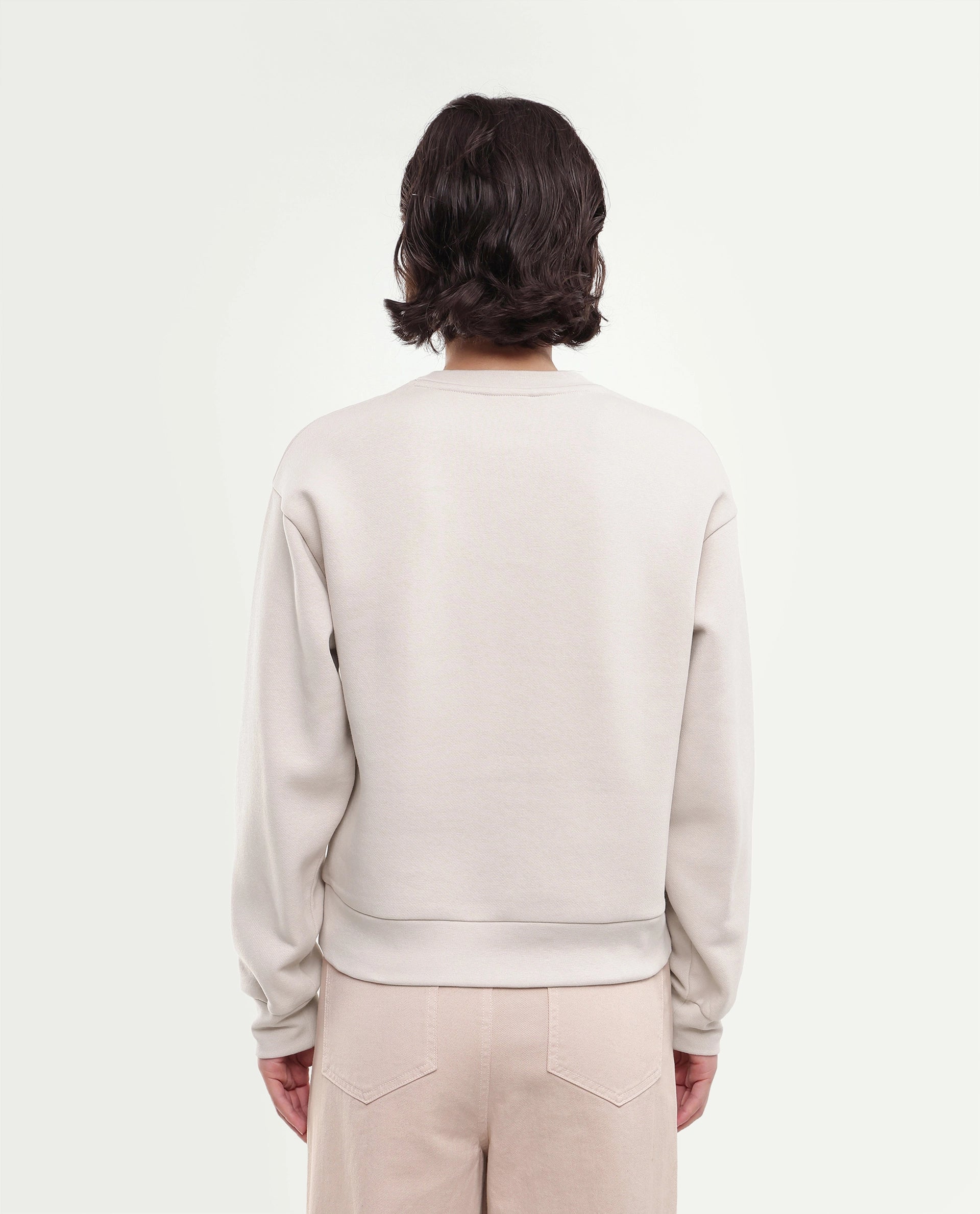 Rareism Women's Poker Light Beige Cotton Blend Pull-On Relaxed Fit Hd Print Sweatshirt