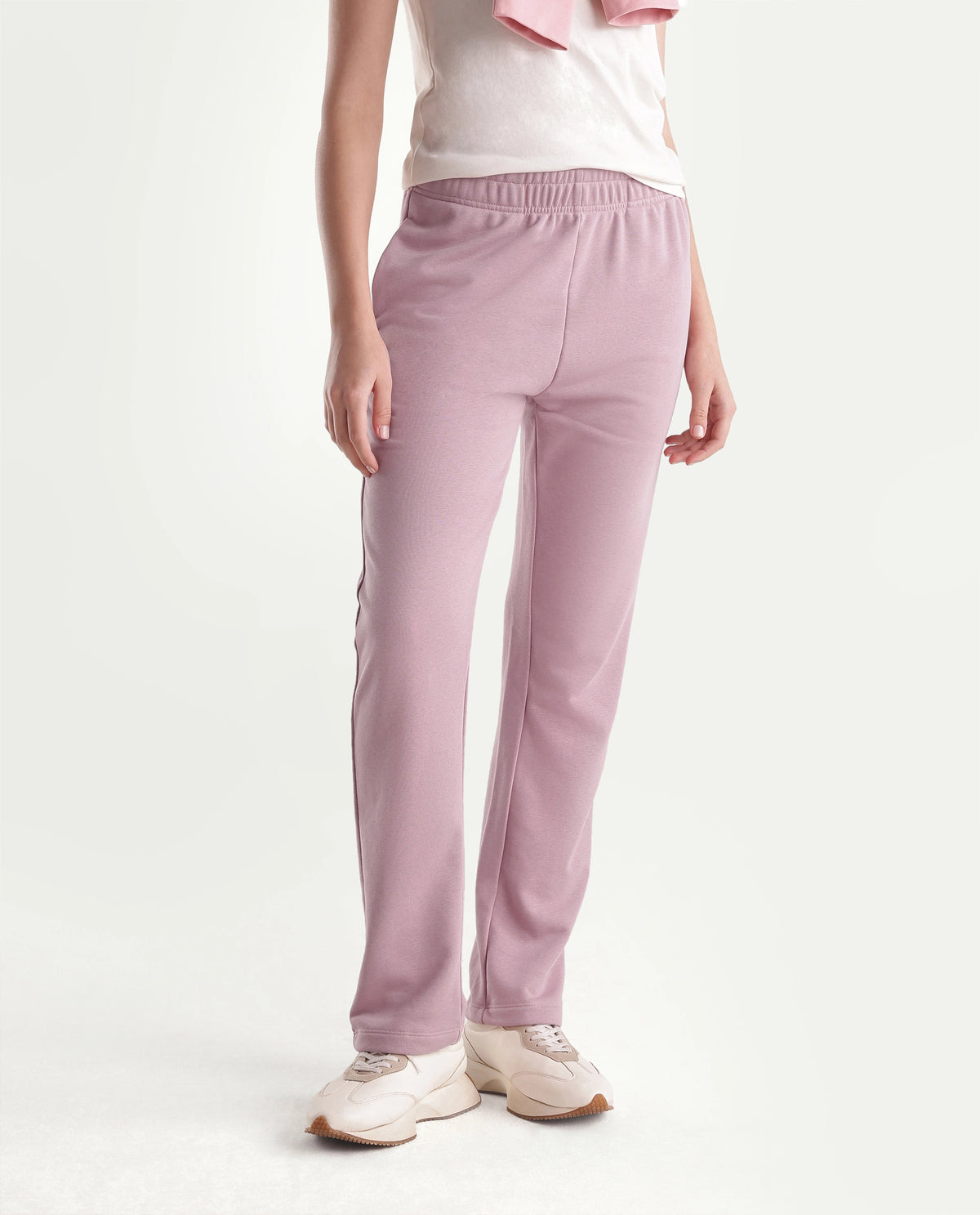Rareism Women's Pick-B Dusky Pink Cotton Blend Straight Track Pant