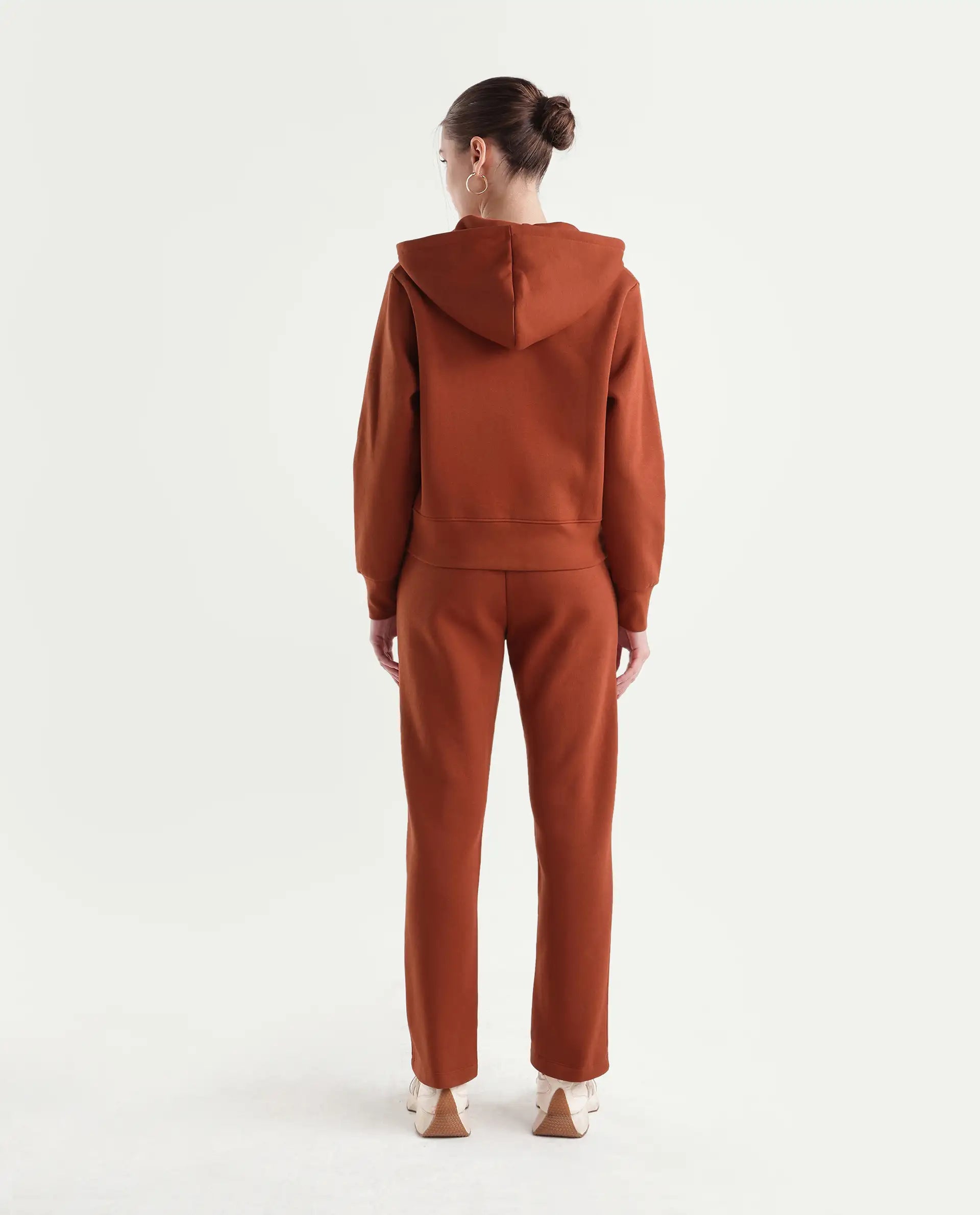 Rareism Women's Pod-B Dark Orange Cotton Blend Tapered Track Pant