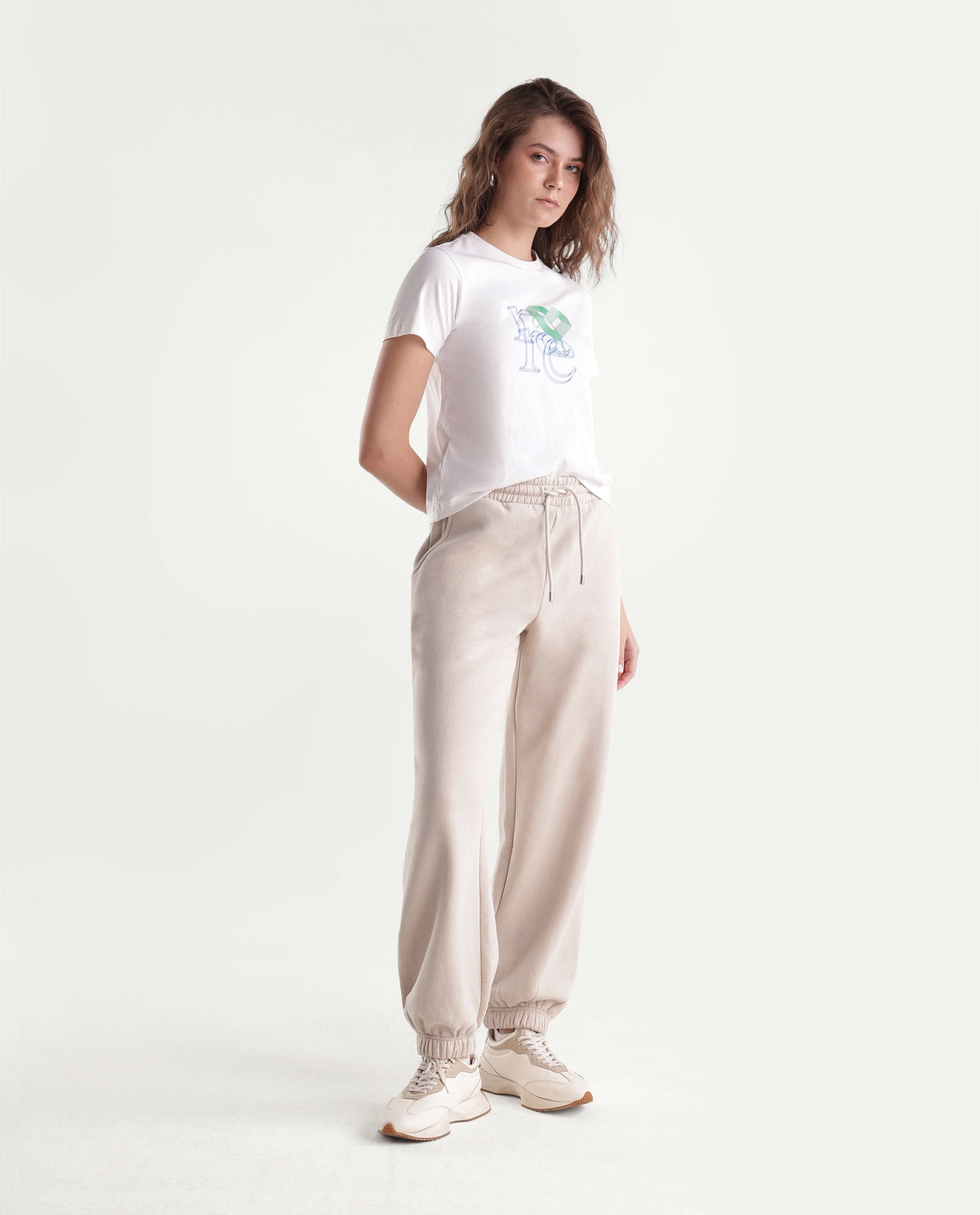 Rareism Women's Parka-B Light Beige Cotton Blend Drawstring Jogger Track Pant