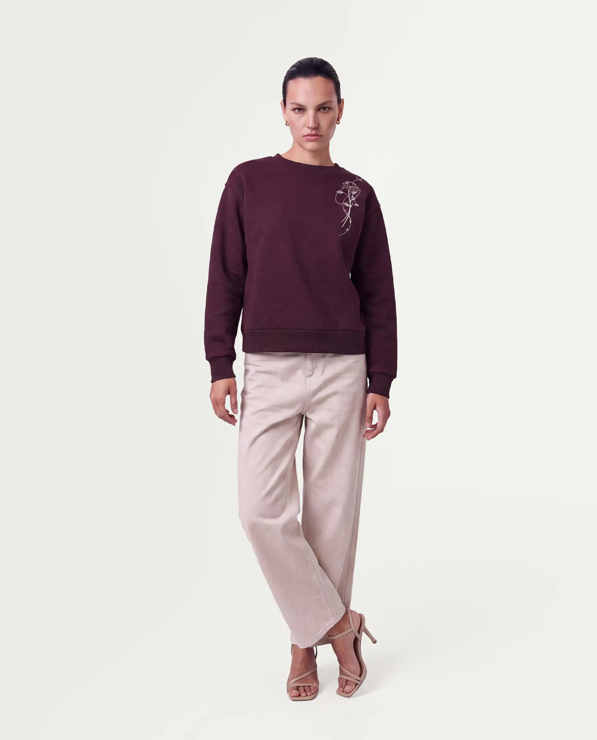Rareism Women's Pilon Dark Maroon Cotton Blend Pull-On Relaxed Fit Sweatshirt
