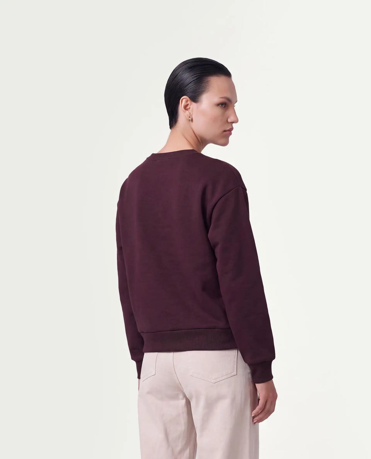 Rareism Women's Pilon Dark Maroon Cotton Blend Pull-On Relaxed Fit Sweatshirt