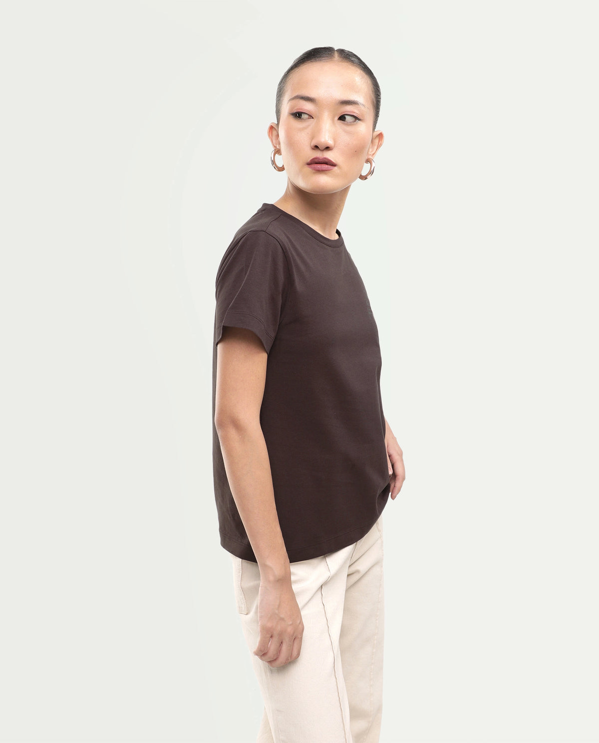 Rareism Women's Puncho Dark Brown Cotton Blend Pull-On Regular Fit Printed T-Shirt