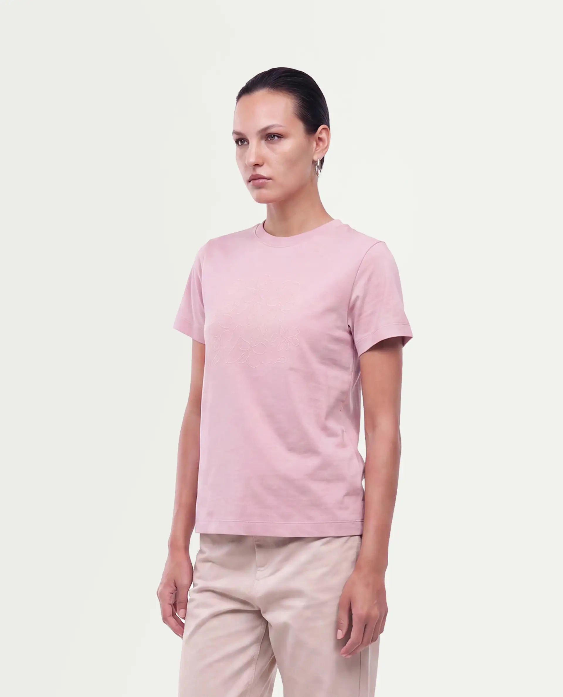 Rareism Women's Paused Dusky Pink Cotton Pull-On Regular Fit Hd Print T-Shirt