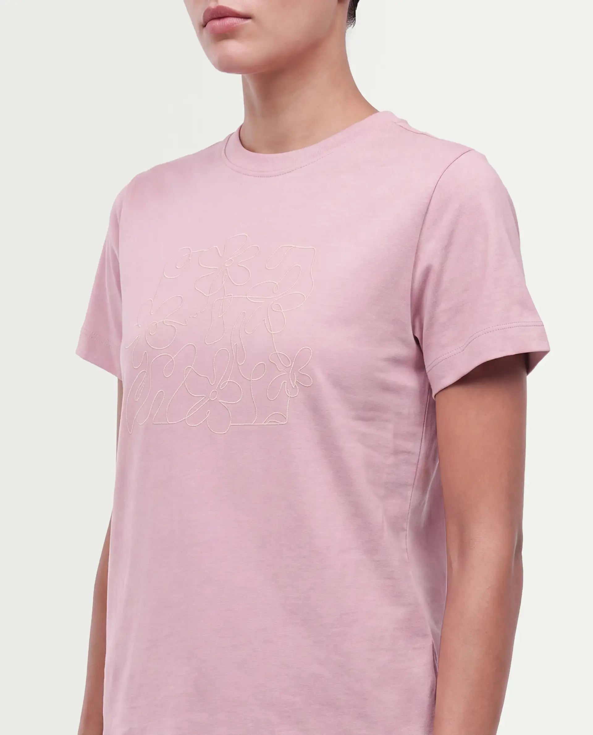 Rareism Women's Paused Dusky Pink Cotton Pull-On Regular Fit Hd Print T-Shirt