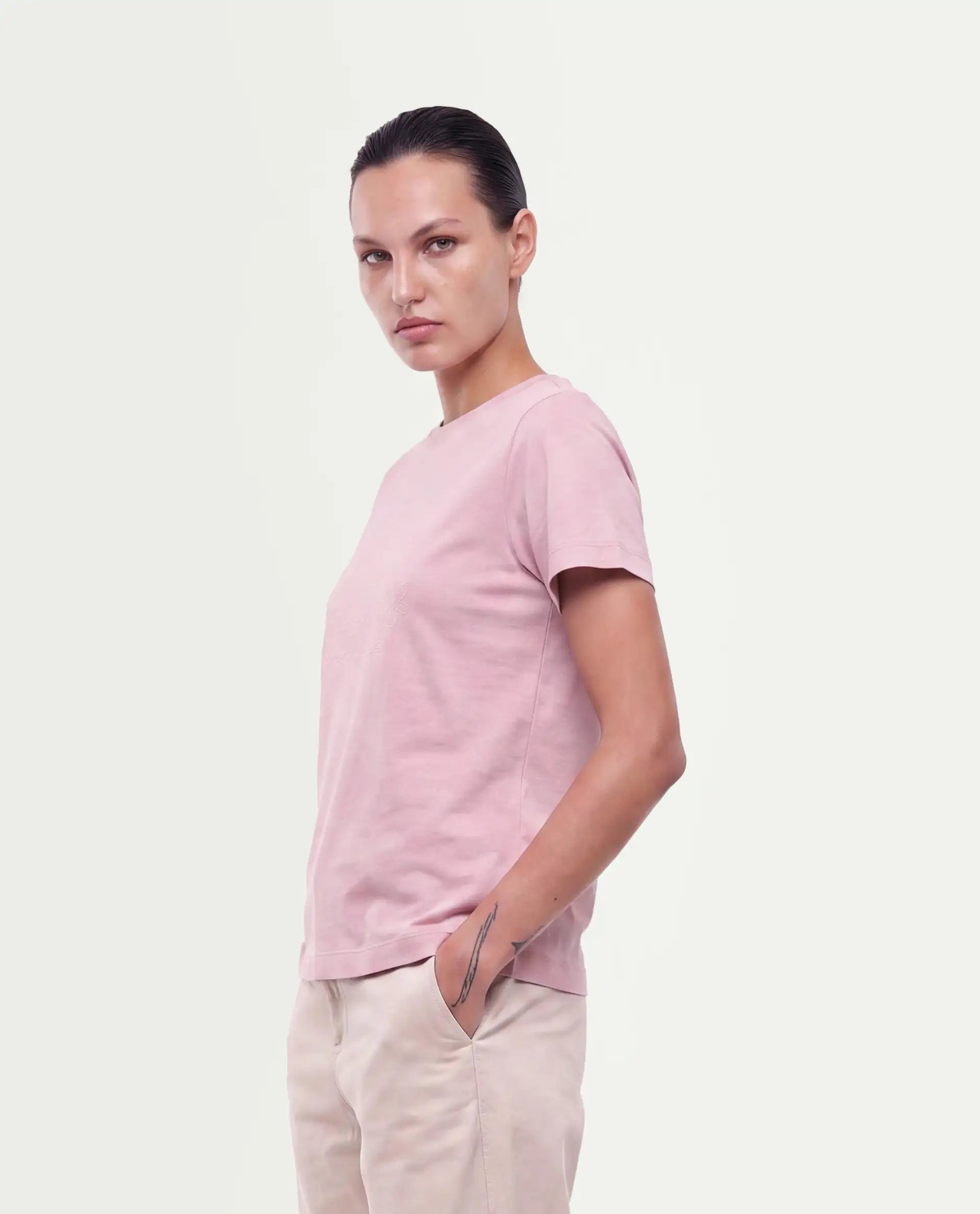 Rareism Women's Paused Dusky Pink Cotton Pull-On Regular Fit Hd Print T-Shirt