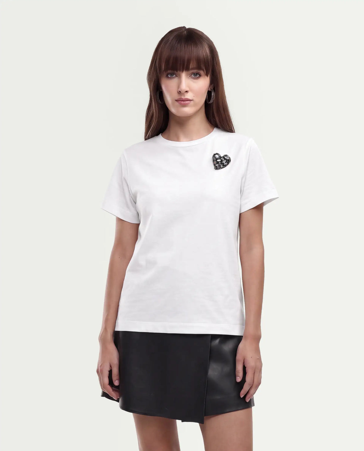 Rareism Women's Pish Off White Cotton Blend Pull-On Regular Fit T-Shirt