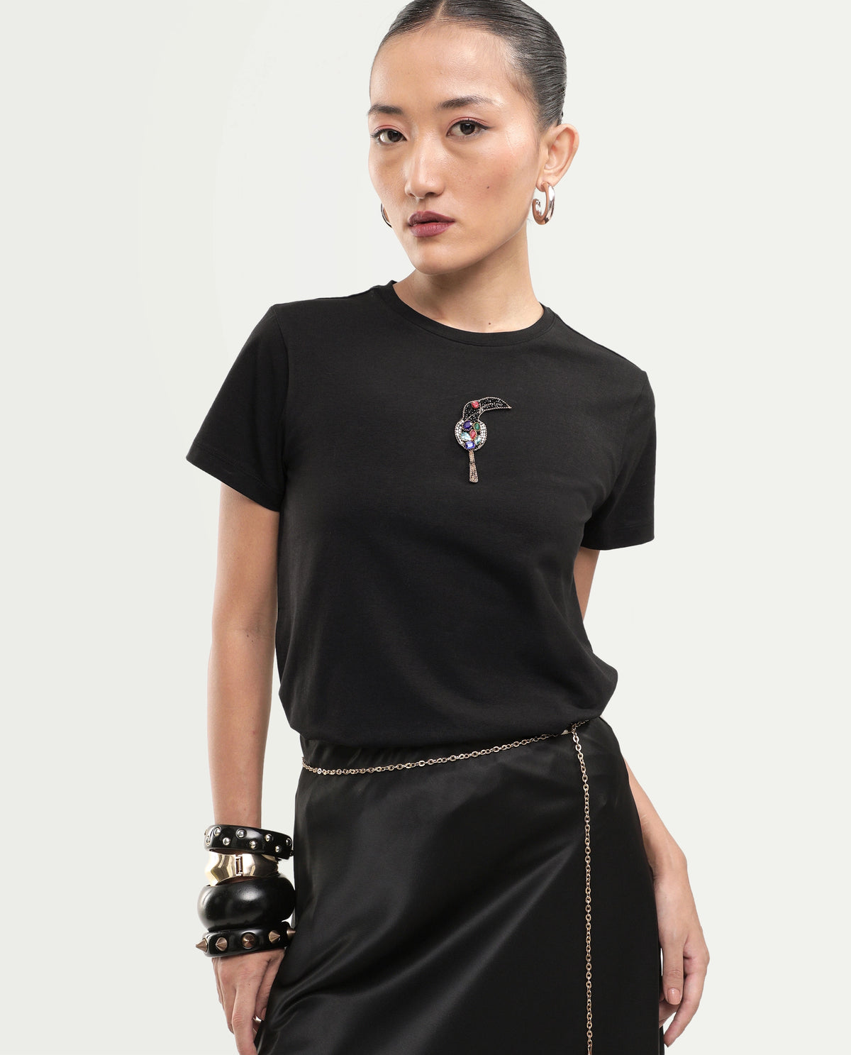 Rareism Women's Purge Black Cotton Blend Pull-On Regular Fit T-Shirt