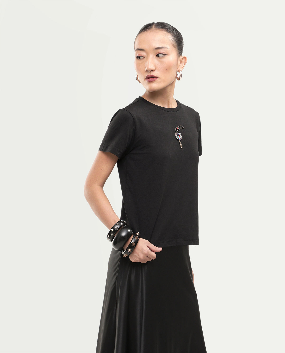 Rareism Women's Purge Black Cotton Blend Pull-On Regular Fit T-Shirt