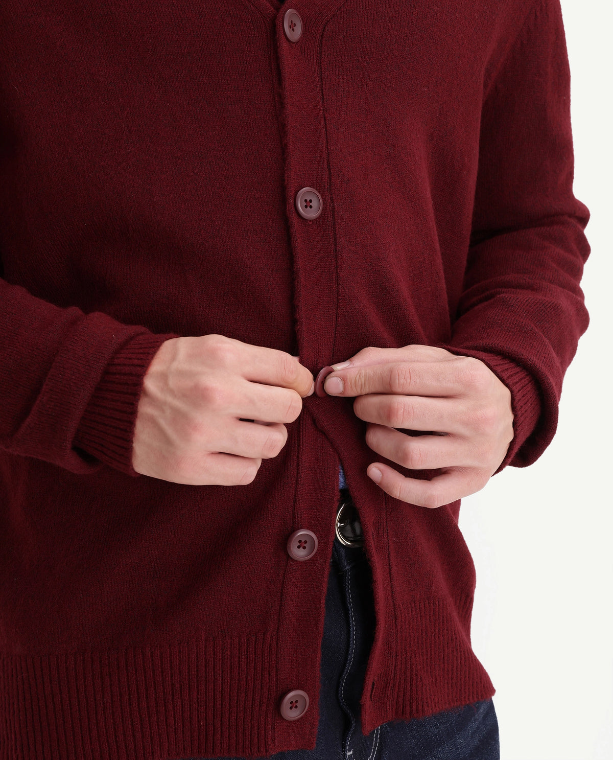 Rare Rabbit Men's Card Dark Red Acrylic Blend Button Regular Fit Plain Sweater