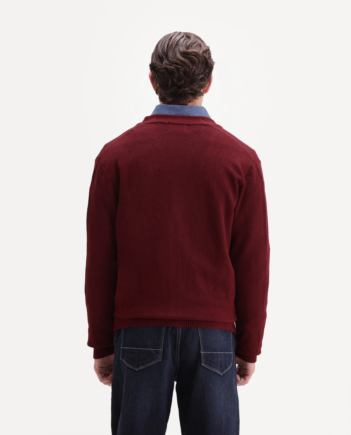 Rare Rabbit Men's Card Dark Red Acrylic Blend Button Regular Fit Plain Sweater