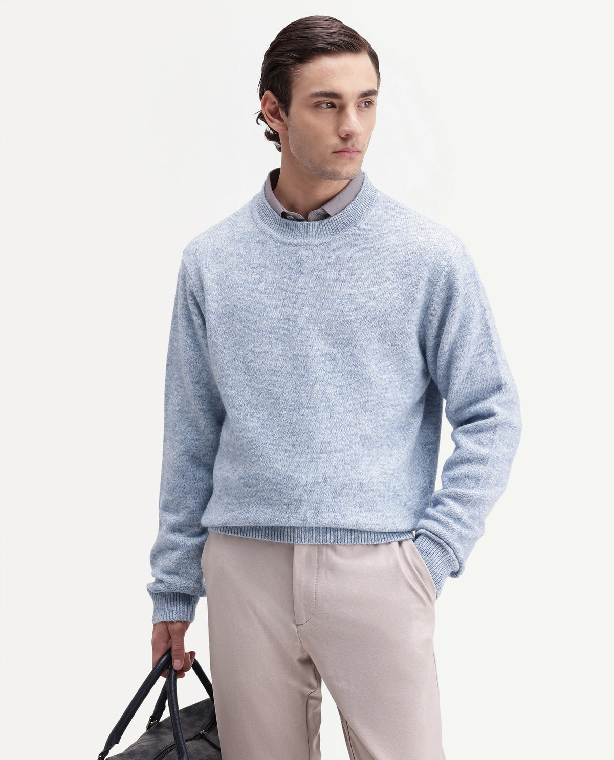 Rare Rabbit Men's Manny Light Blue Acrylic Blend Regular Fit Plain Sweater
