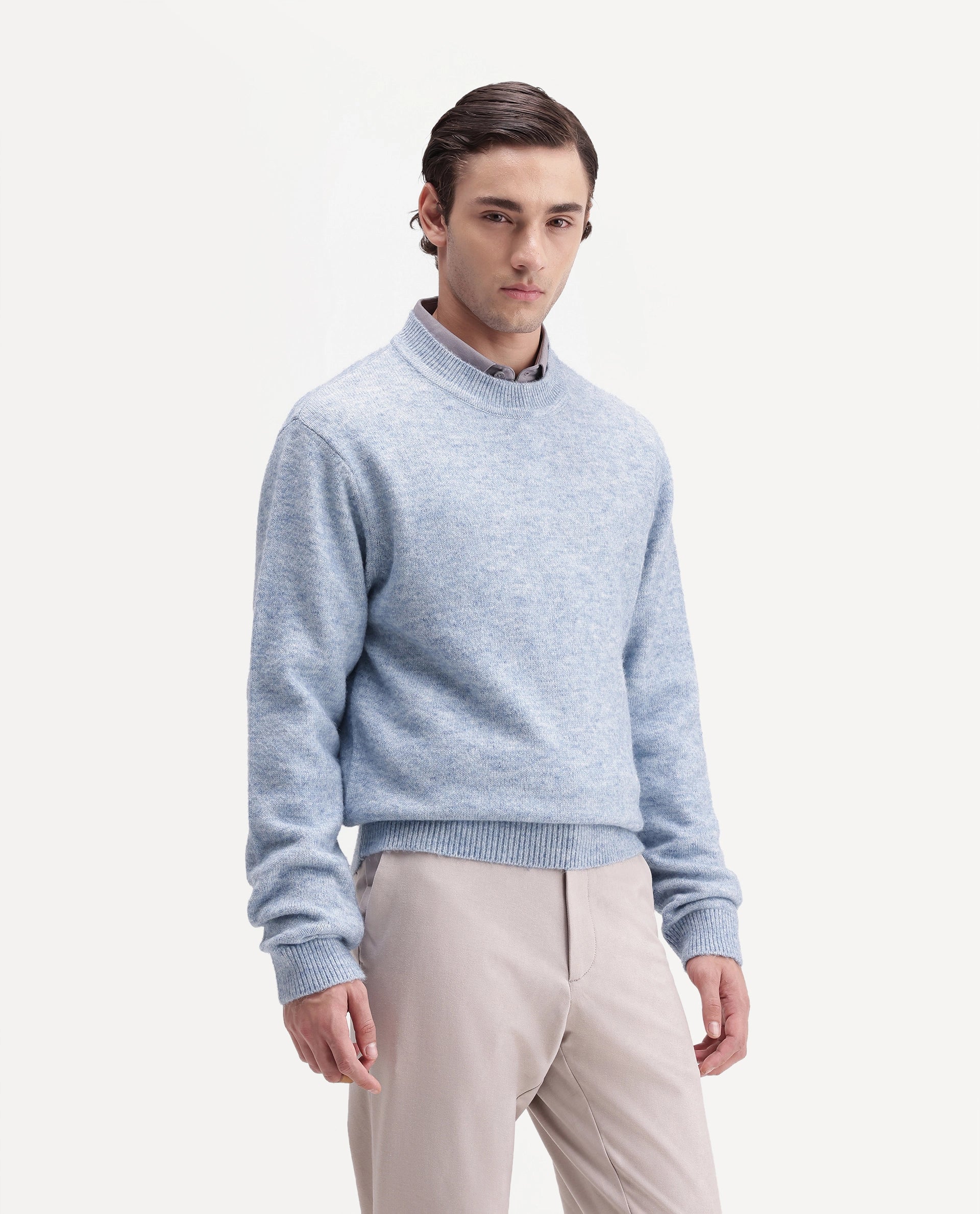 Rare Rabbit Men's Manny Light Blue Acrylic Blend Regular Fit Plain Sweater