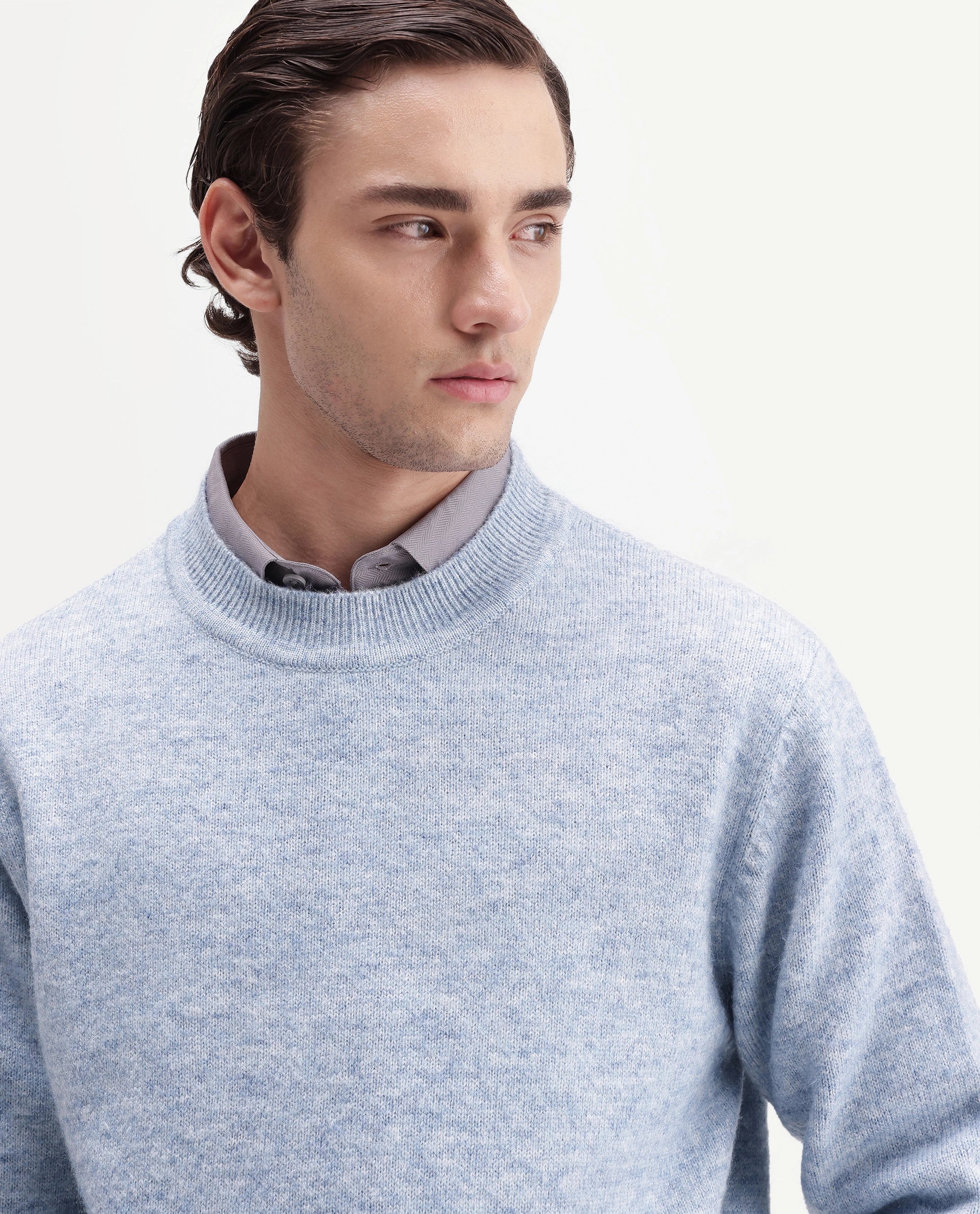 Rare Rabbit Men's Manny Light Blue Acrylic Blend Regular Fit Plain Sweater
