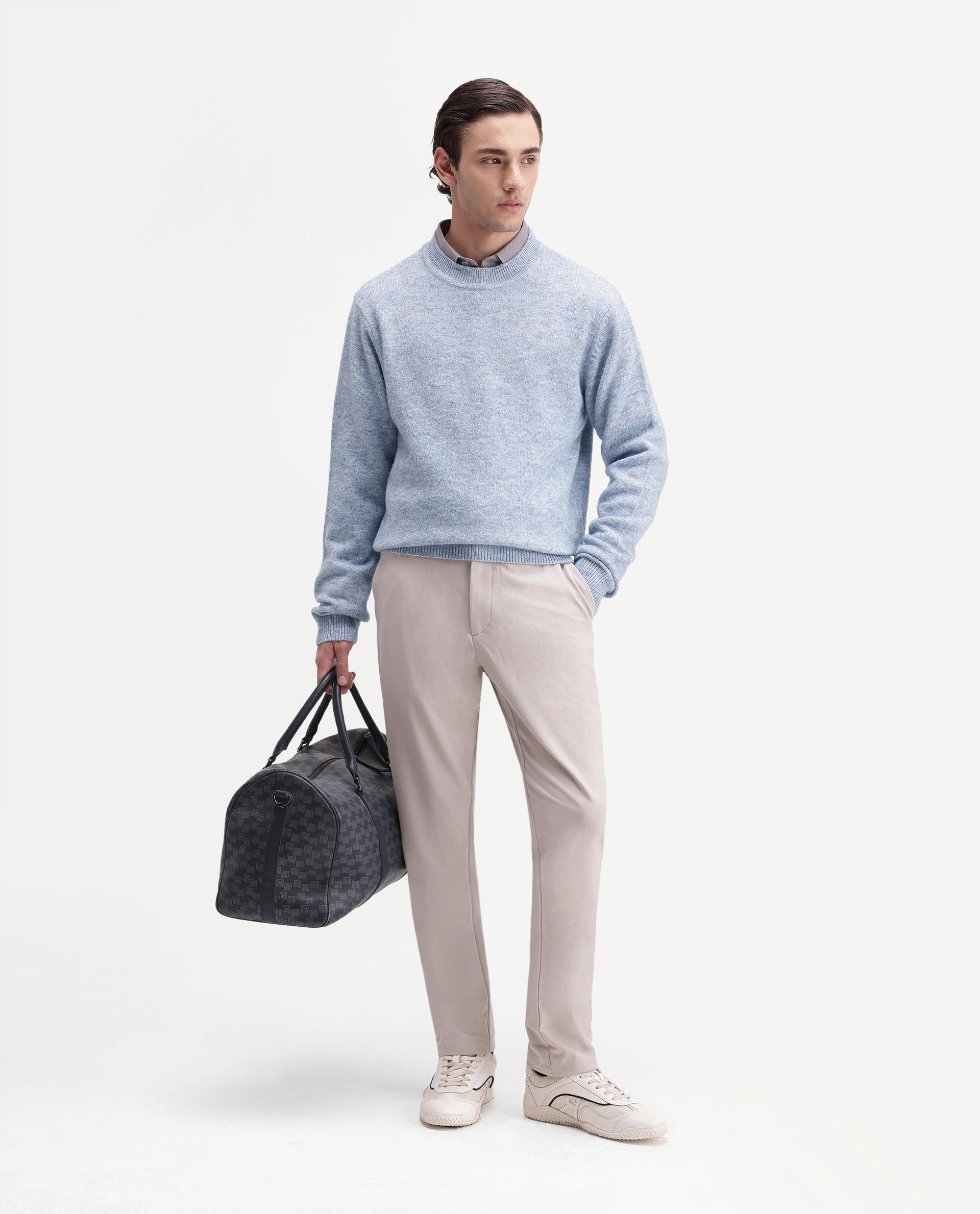 Rare Rabbit Men's Manny Light Blue Acrylic Blend Regular Fit Plain Sweater