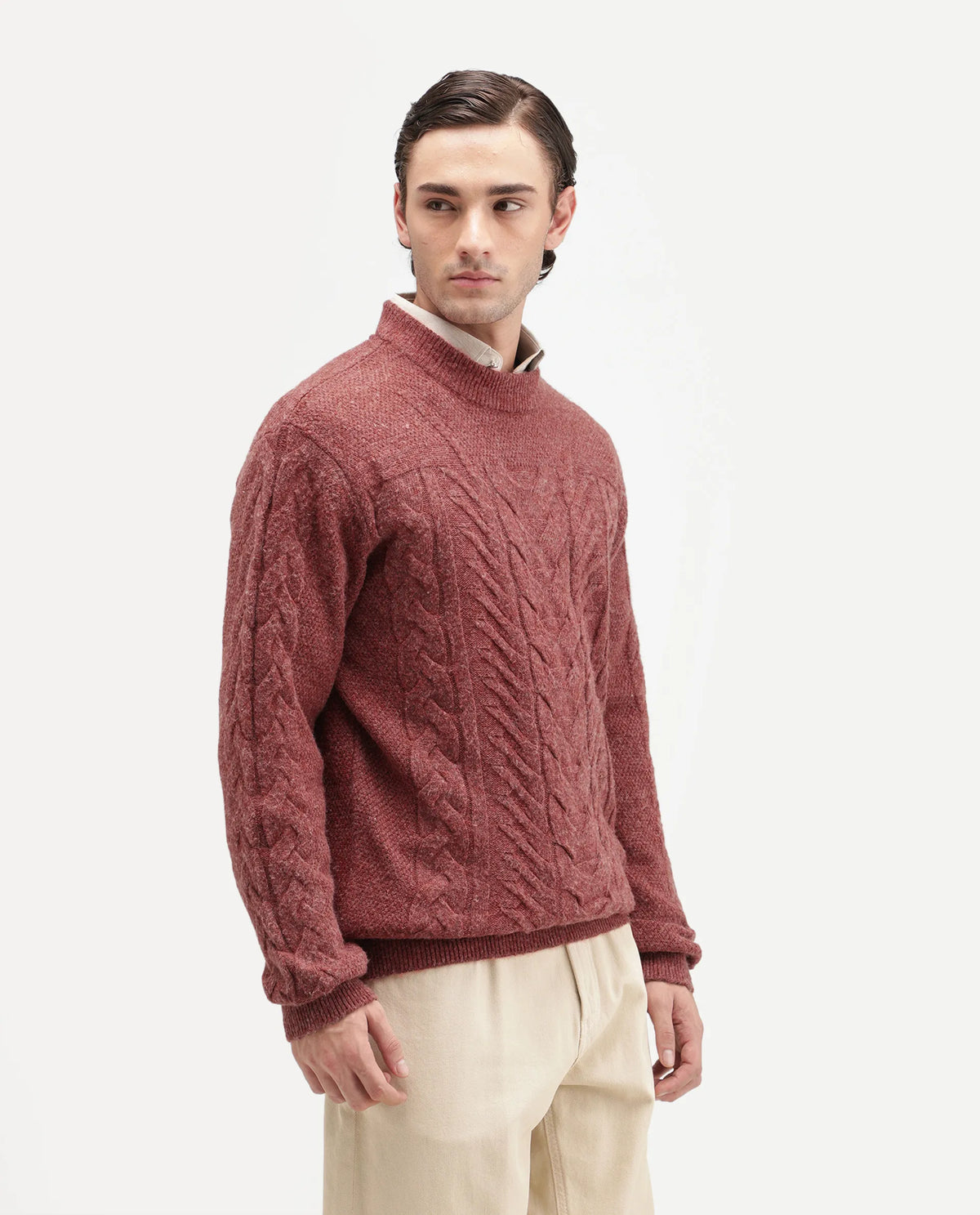 Rare Rabbit Men's Harry Dusky Red Acrylic Blend Pull-On Regular Fit Textured Sweater