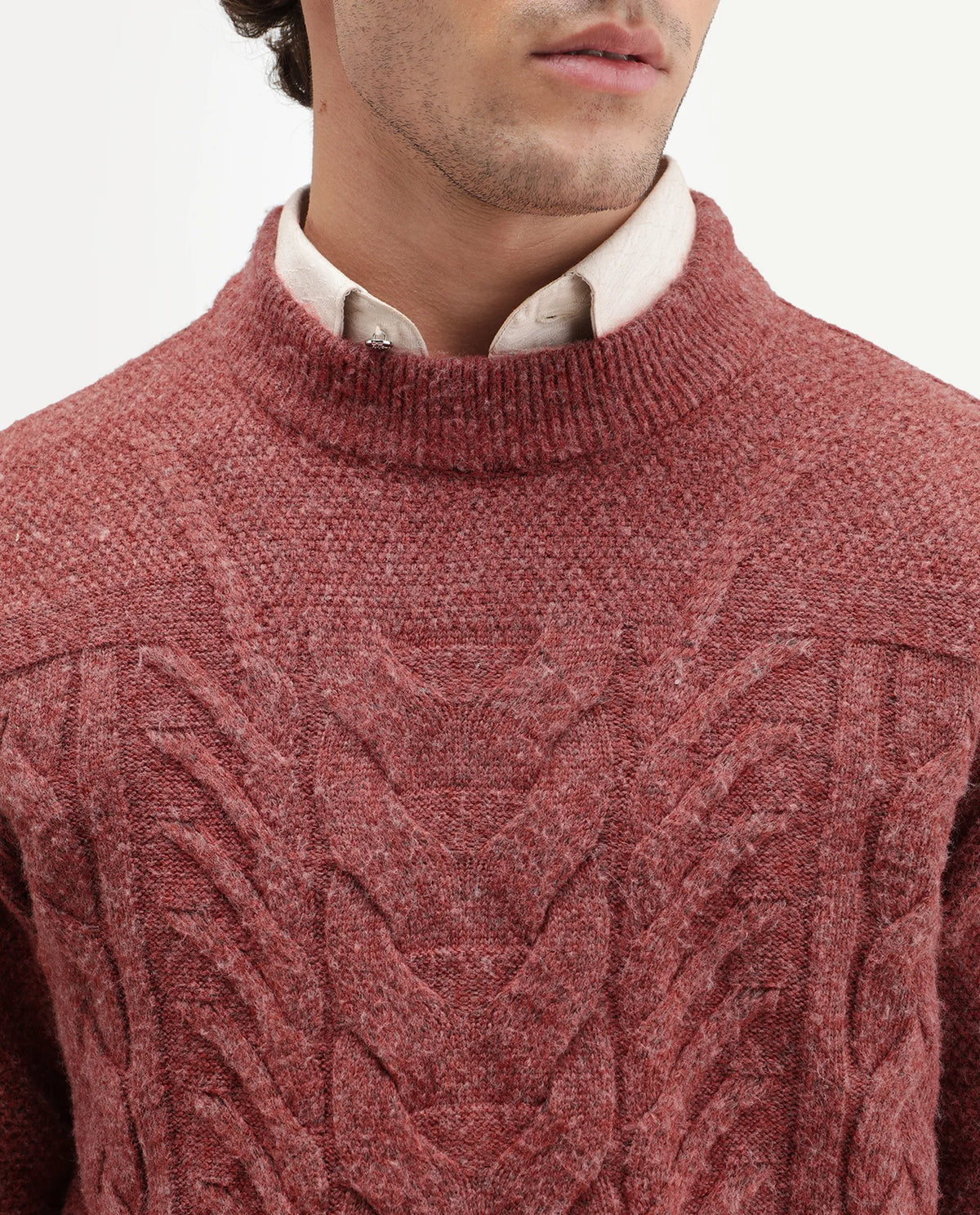 Rare Rabbit Men's Harry Dusky Red Acrylic Blend Pull-On Regular Fit Textured Sweater