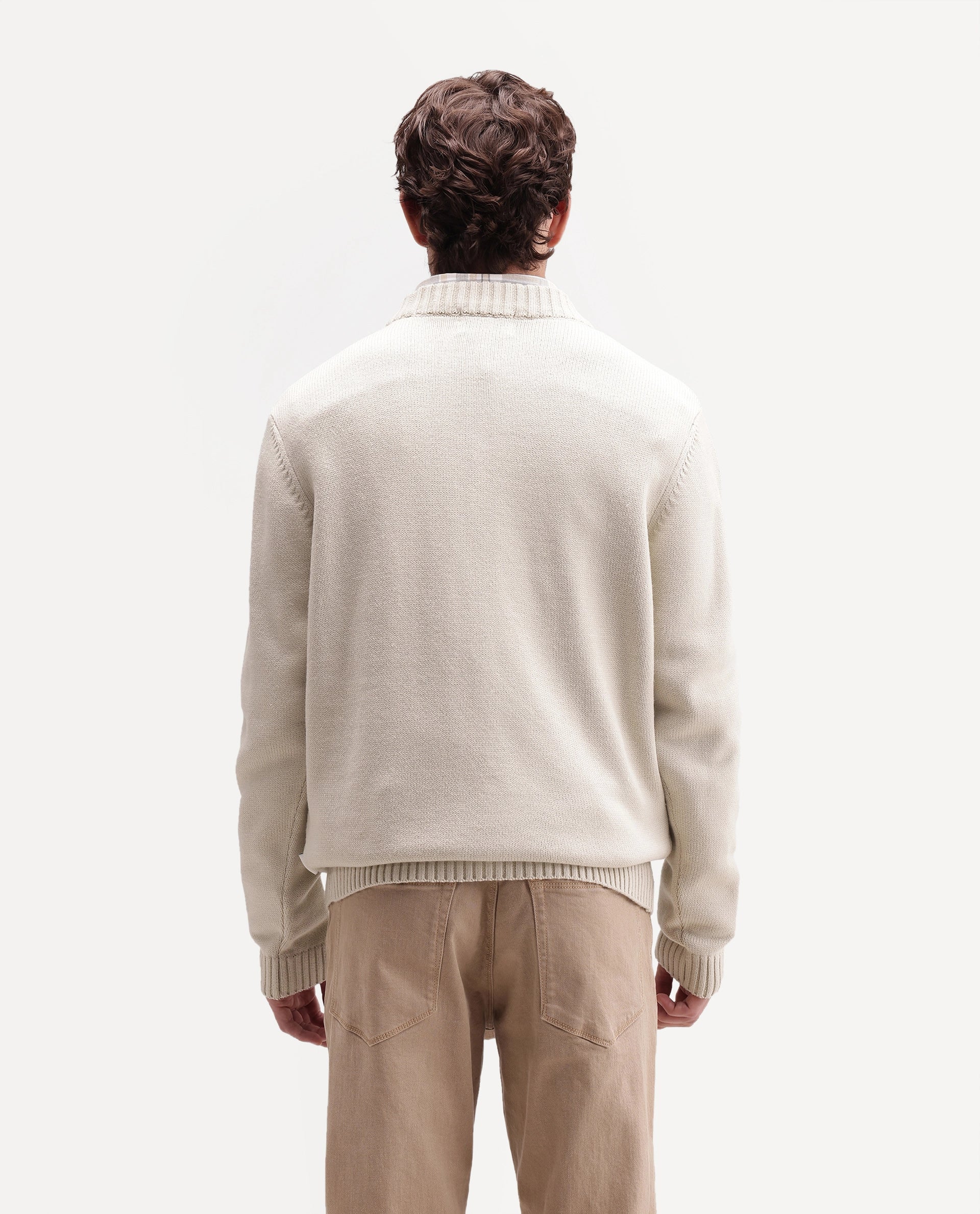 Rare Rabbit Men's Drok Off White Acrylic Regular Fit Acrylic Sweater