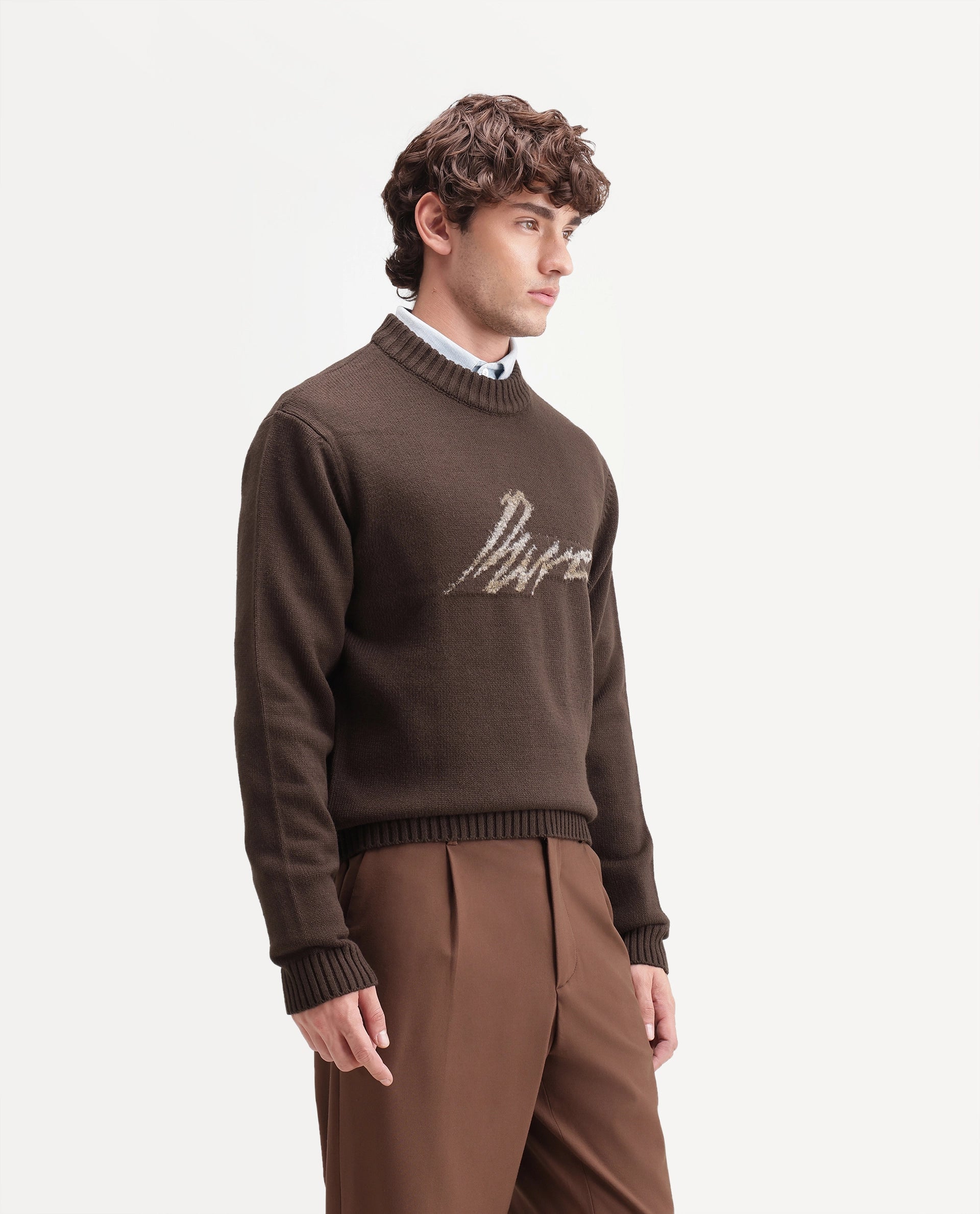 Rare Rabbit Men's Drok Brown Acrylic Regular Fit Acrylic Sweater