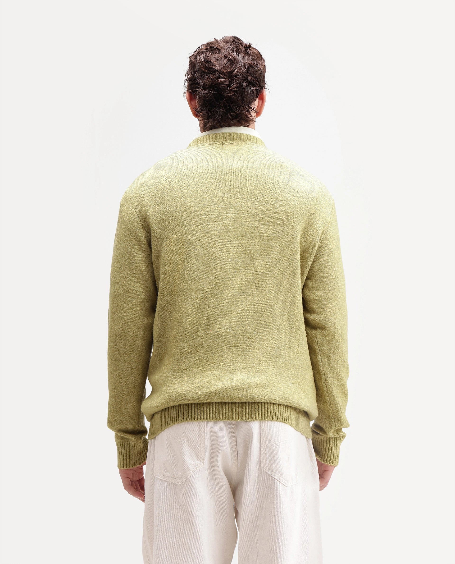 Rare Rabbit Men's Greno Light Green Acrylic Blend Regular Fit Plain Sweater