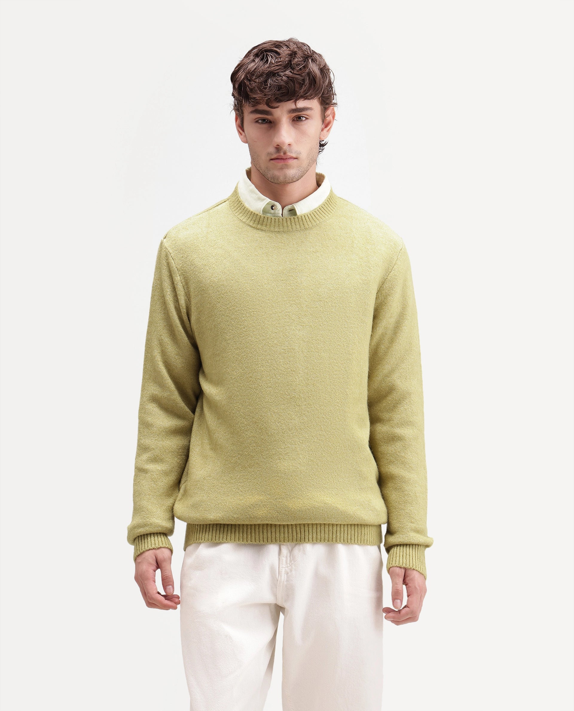 Rare Rabbit Men's Greno Light Green Acrylic Blend Regular Fit Plain Sweater