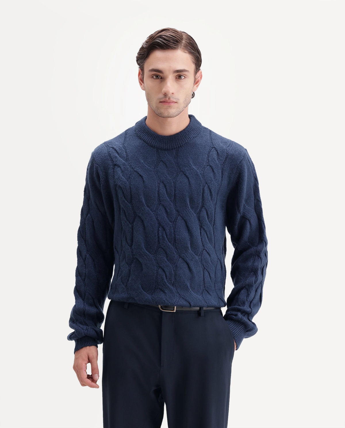 Rare Rabbit Men's Hury Navy Acrylic Blend Pull-On Regular Fit Textured Sweater