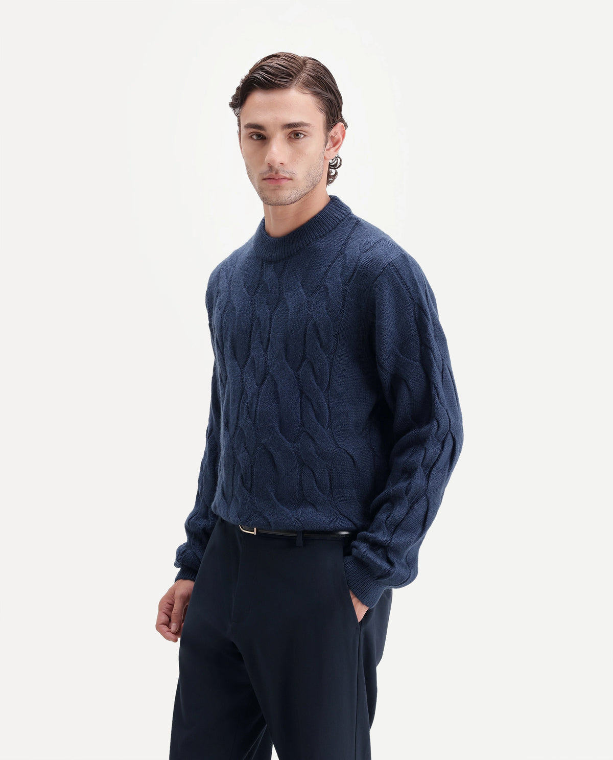 Rare Rabbit Men's Hury Navy Acrylic Blend Pull-On Regular Fit Textured Sweater