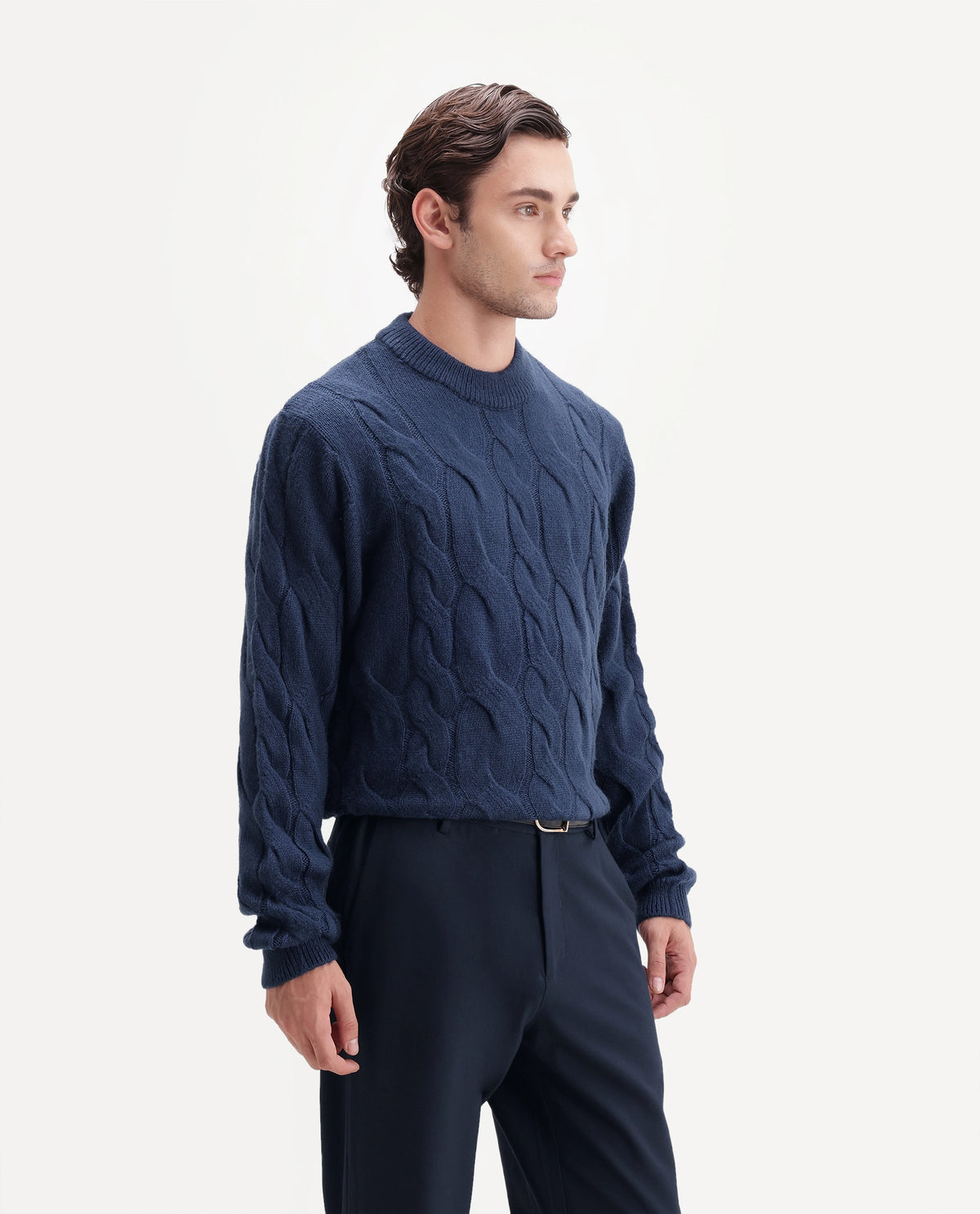 Rare Rabbit Men's Hury Navy Acrylic Blend Pull-On Regular Fit Textured Sweater