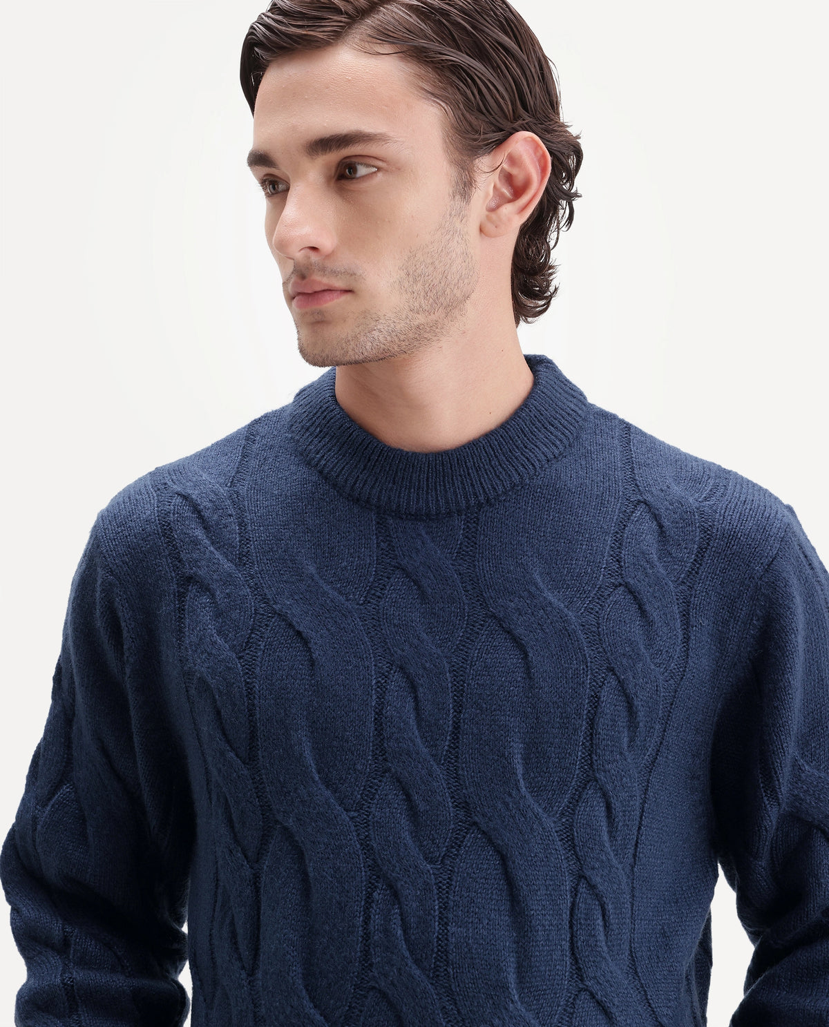 Rare Rabbit Men's Hury Navy Acrylic Blend Pull-On Regular Fit Textured Sweater