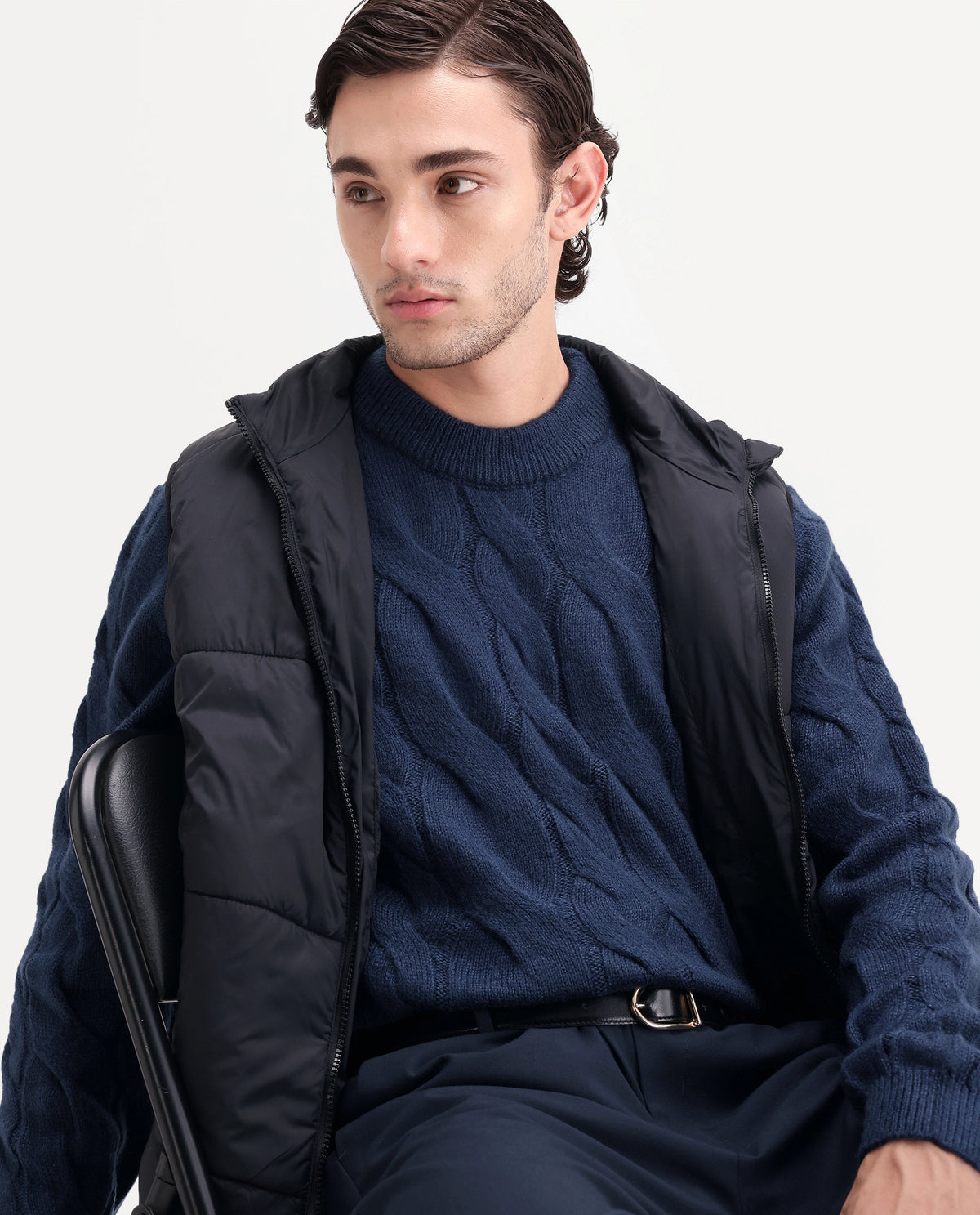 Rare Rabbit Men's Hury Navy Acrylic Blend Pull-On Regular Fit Textured Sweater